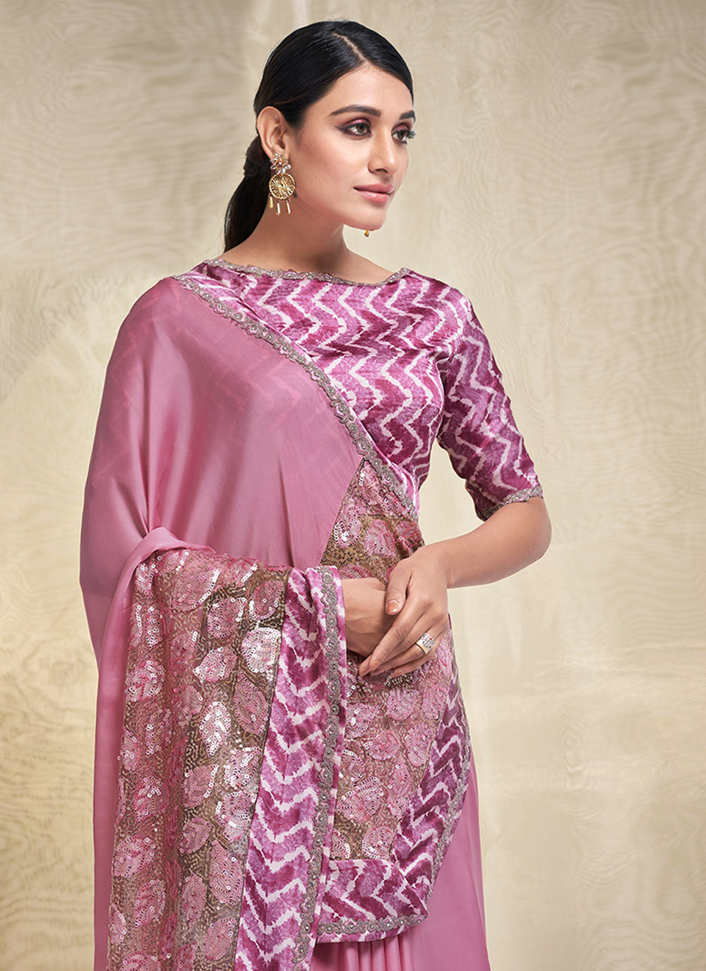 Pink Embroidered Classic Saree