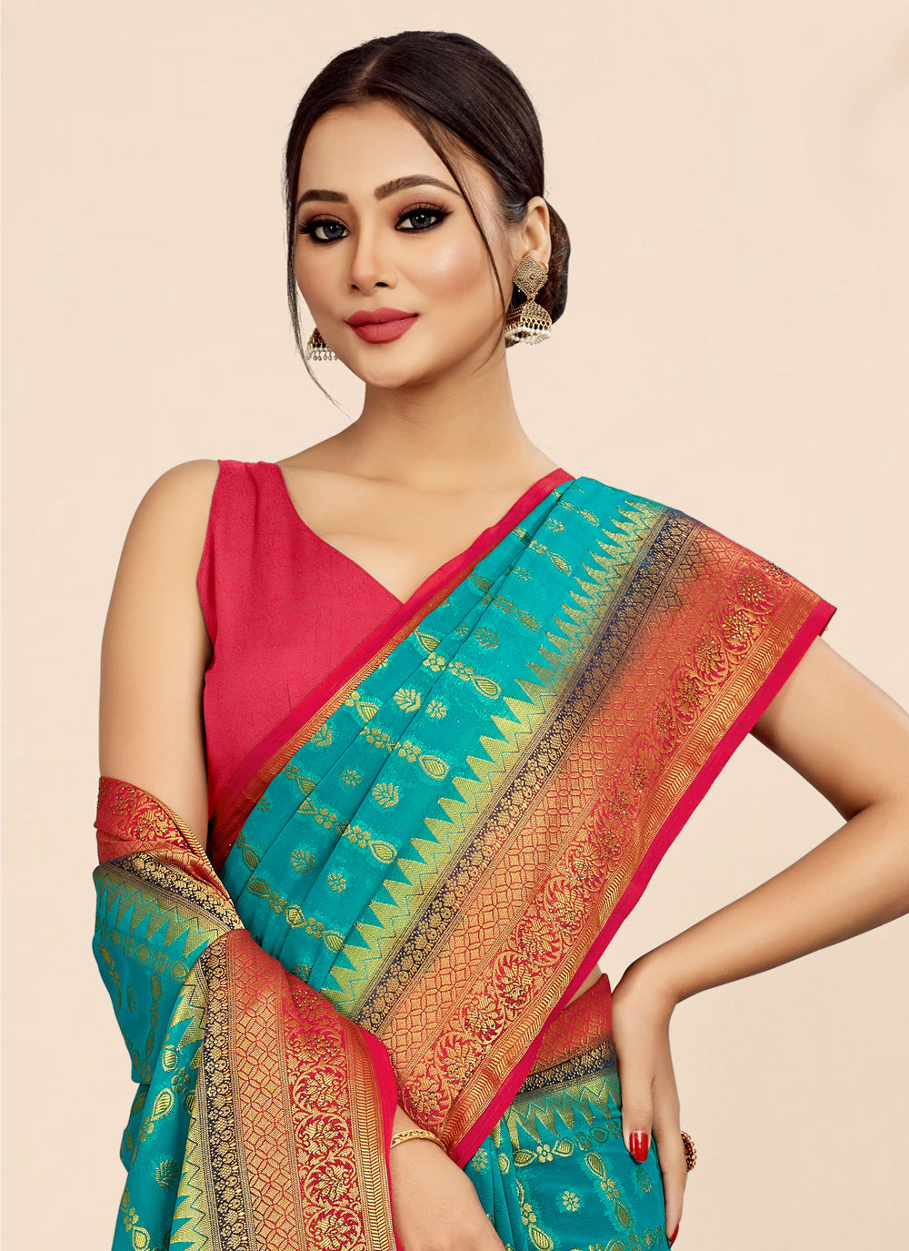 Trendy Saree In Rama Color