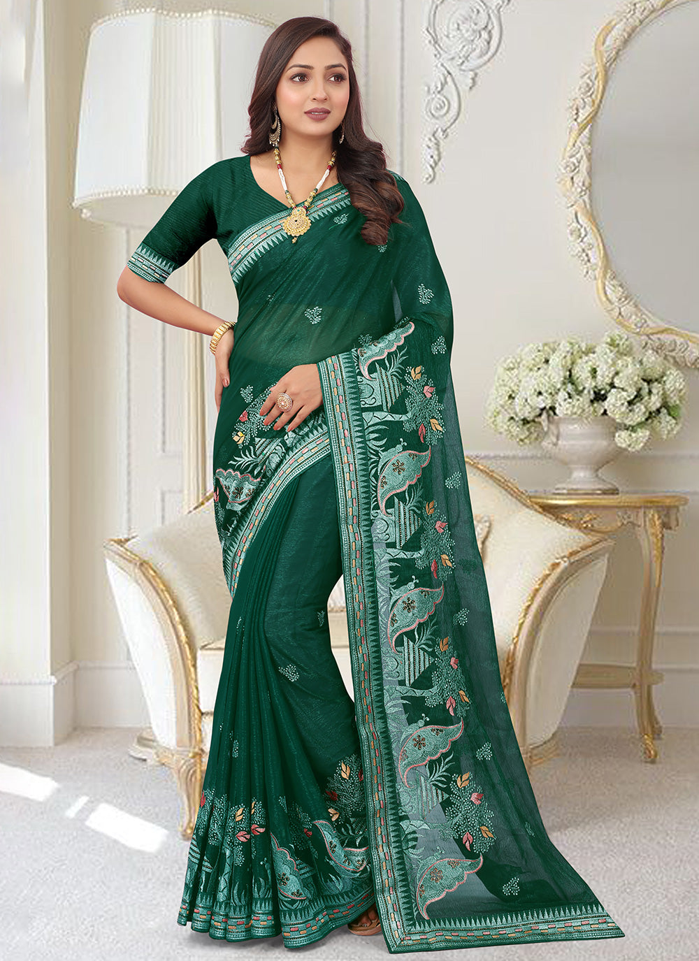 Georgette Classic Saree With Embroidered Work