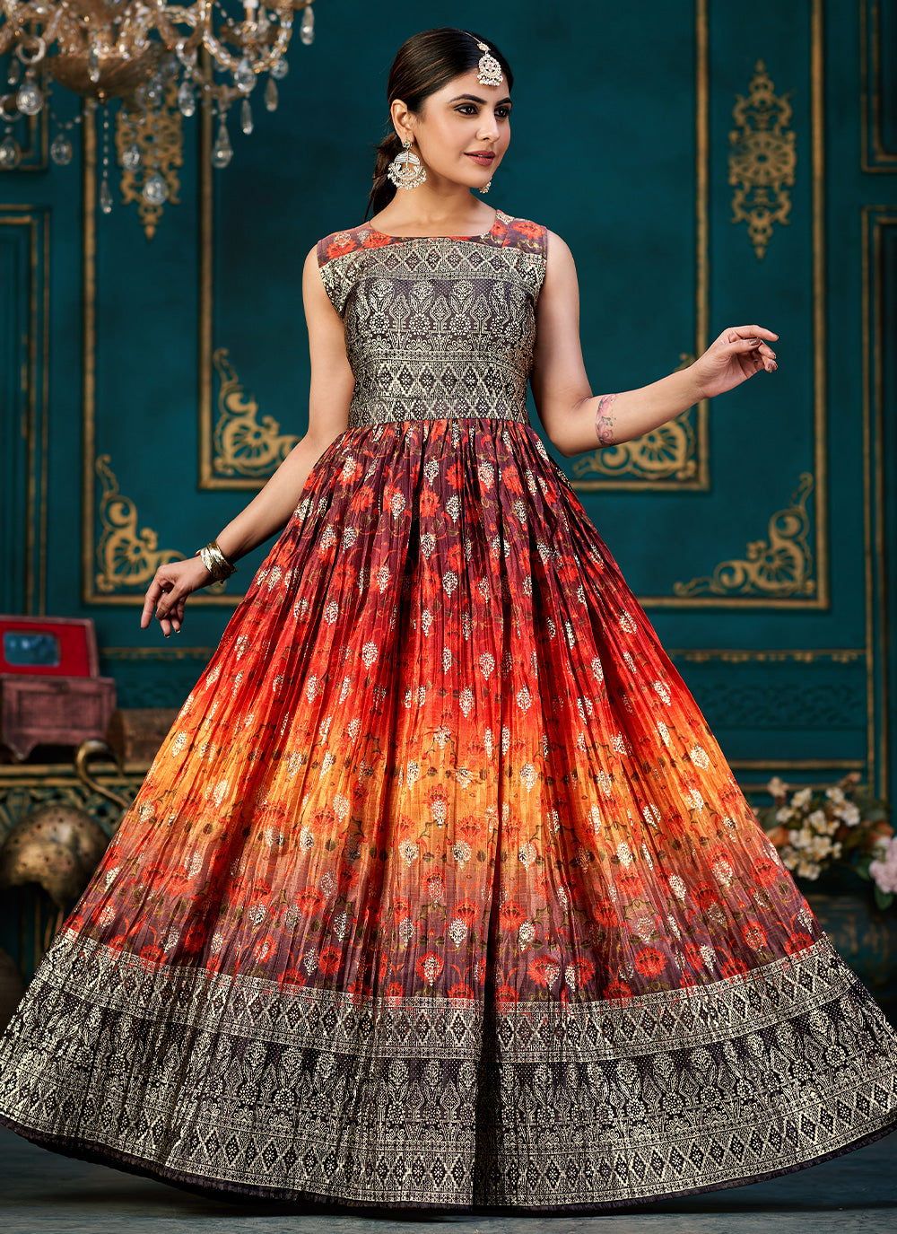 Multi Color Chinon Designer Gown