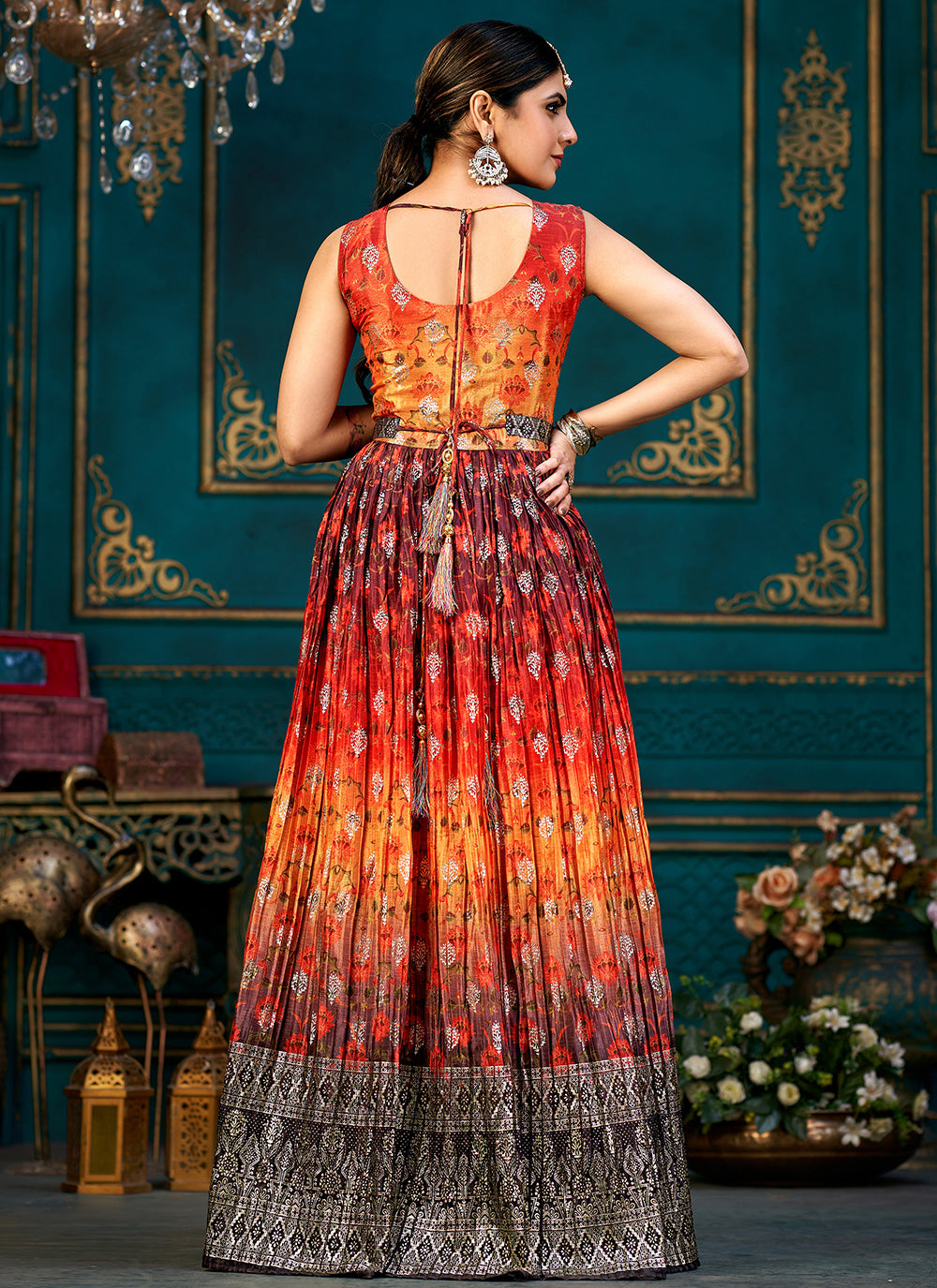 Multi Color Chinon Designer Gown