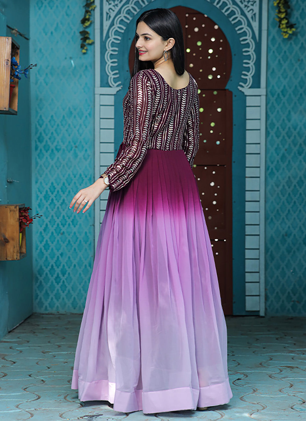 Lavender and Purple Floor Length Gown