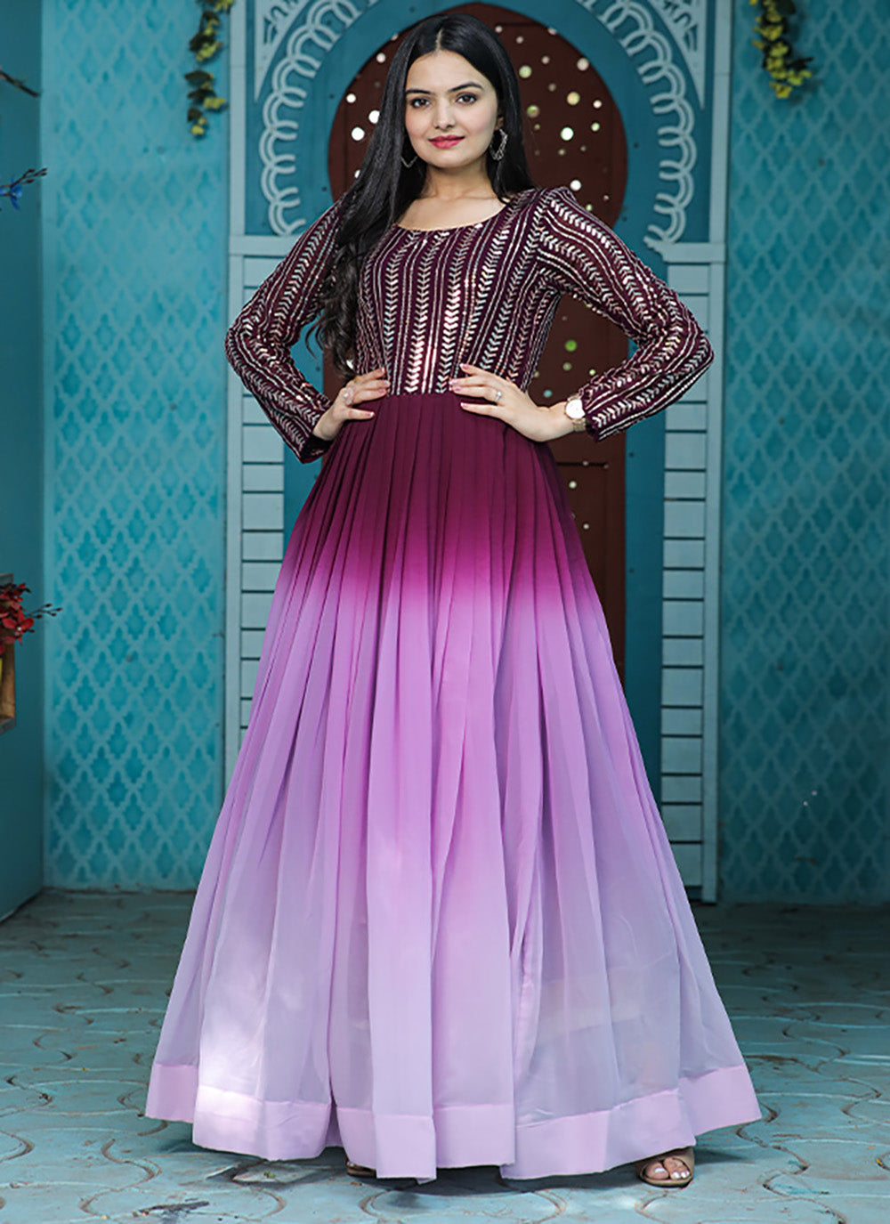 Lavender and Purple Floor Length Gown