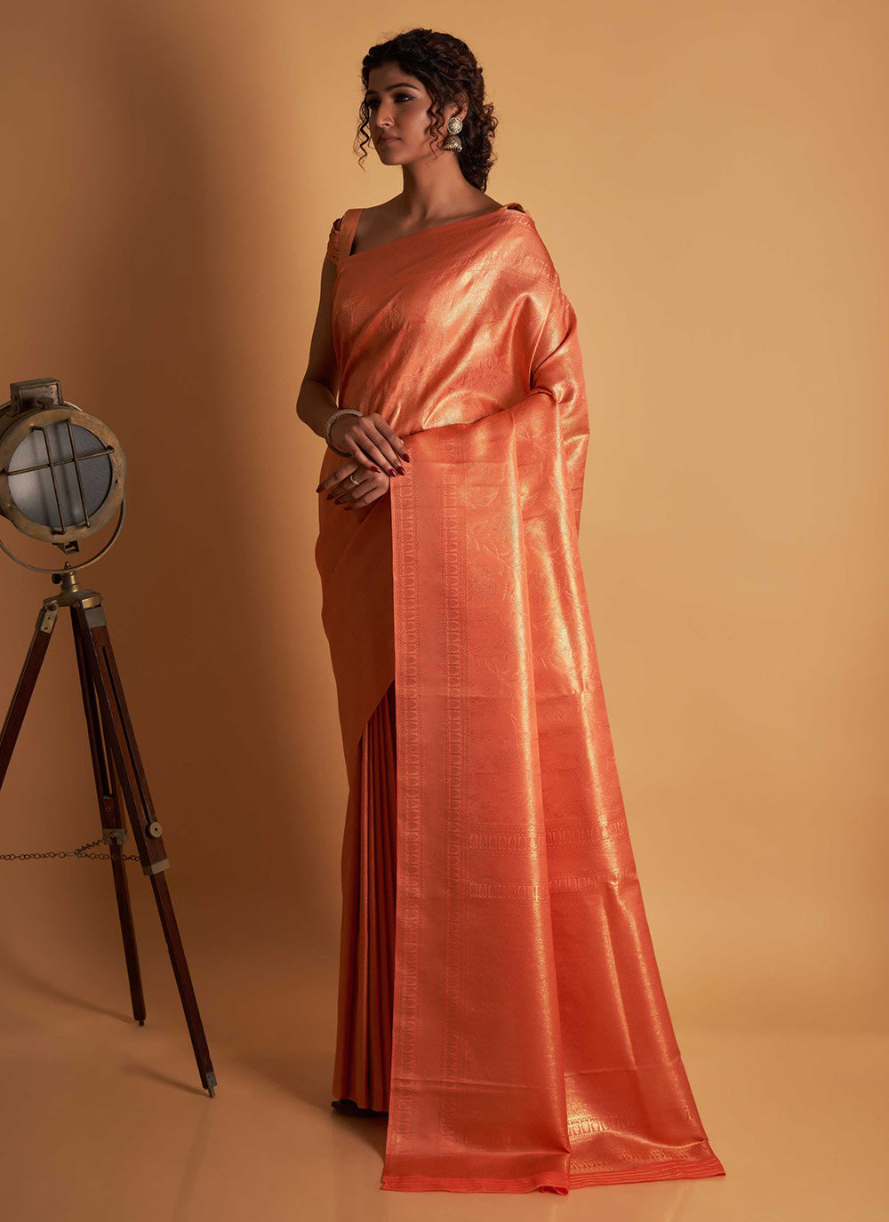 Kanjivaram Silk Trendy Saree In Orange