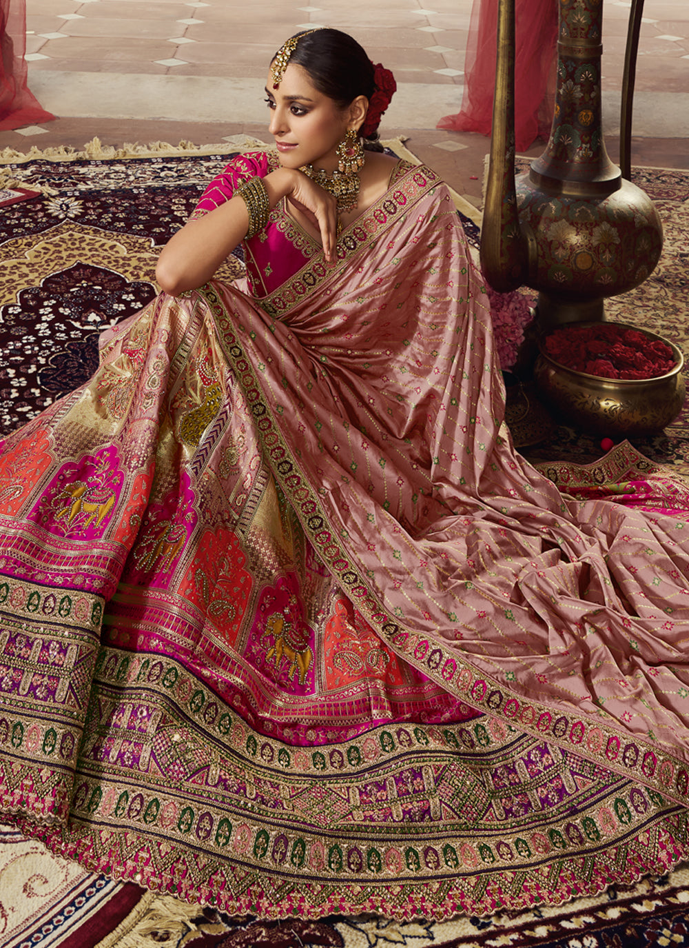Bridal  Banarasi Silk Weaving Multi Colour Trendy Lehenga Choli