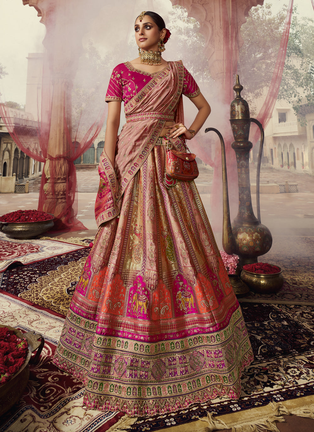 Bridal  Banarasi Silk Weaving Multi Colour Trendy Lehenga Choli