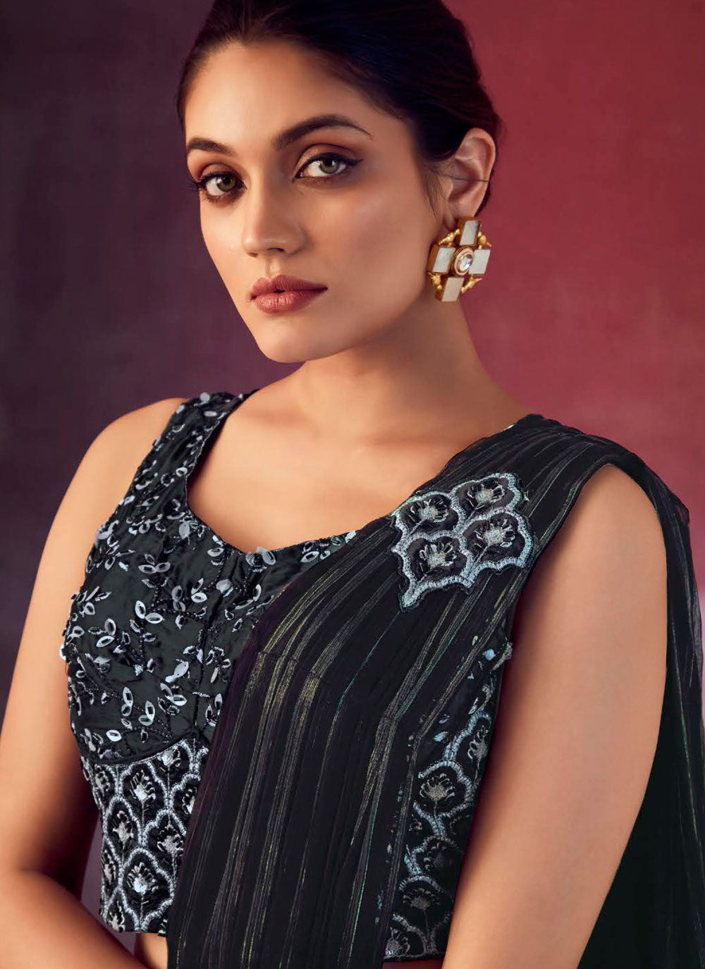 Embroidered Work Silk Classic Sari In Black
