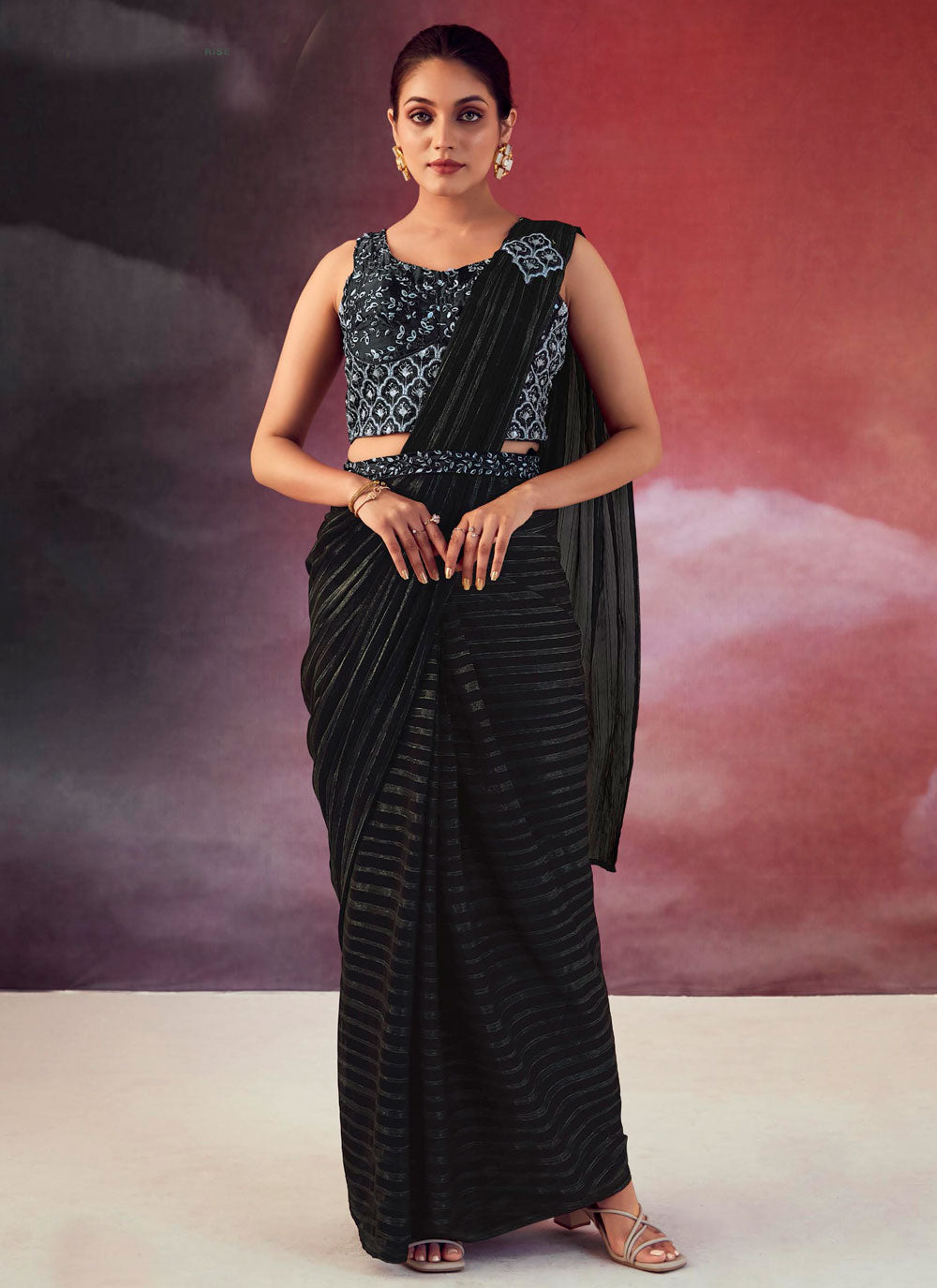 Embroidered Work Silk Classic Sari In Black