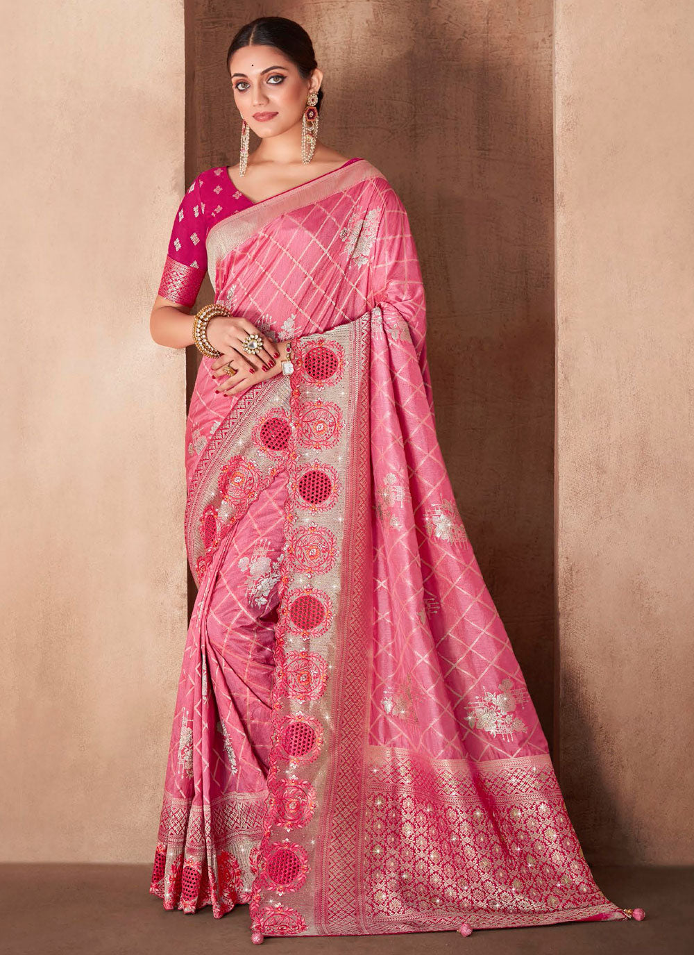Trendy Saree With Patch Border And Embroidered Work For Ceremonial