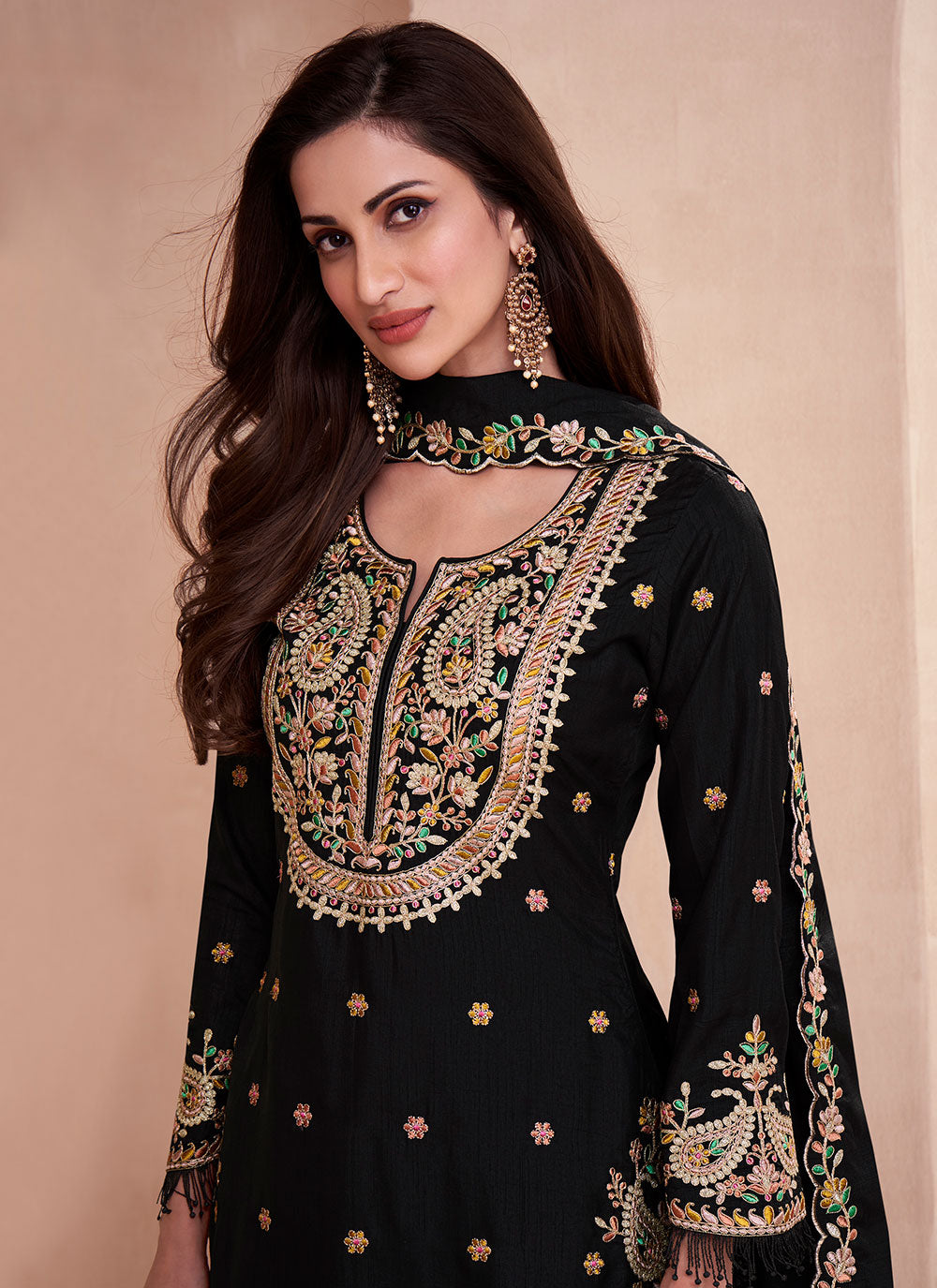 Black Silk Embroidered Work Salwar Suit