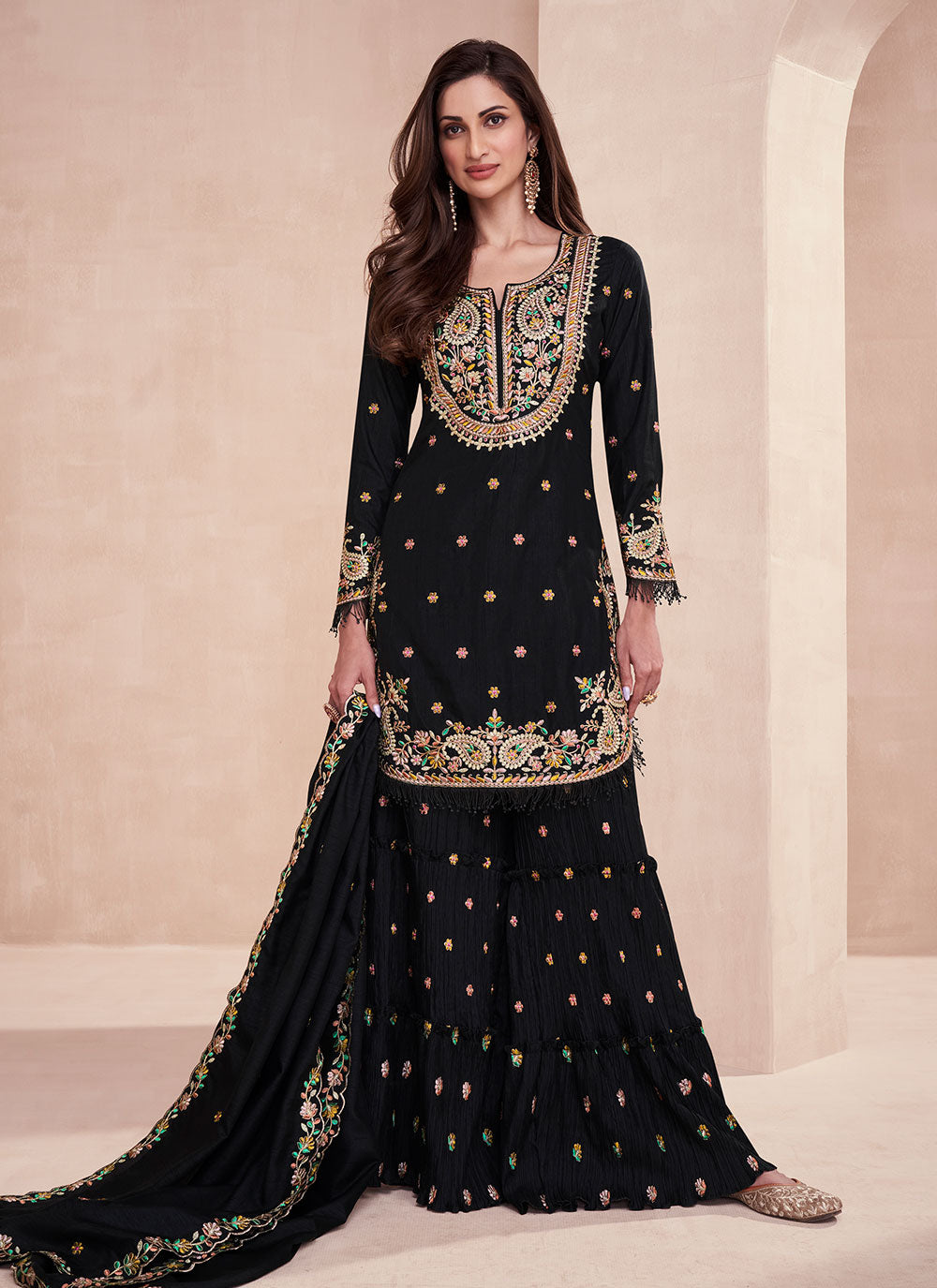 Black Silk Embroidered Work Salwar Suit