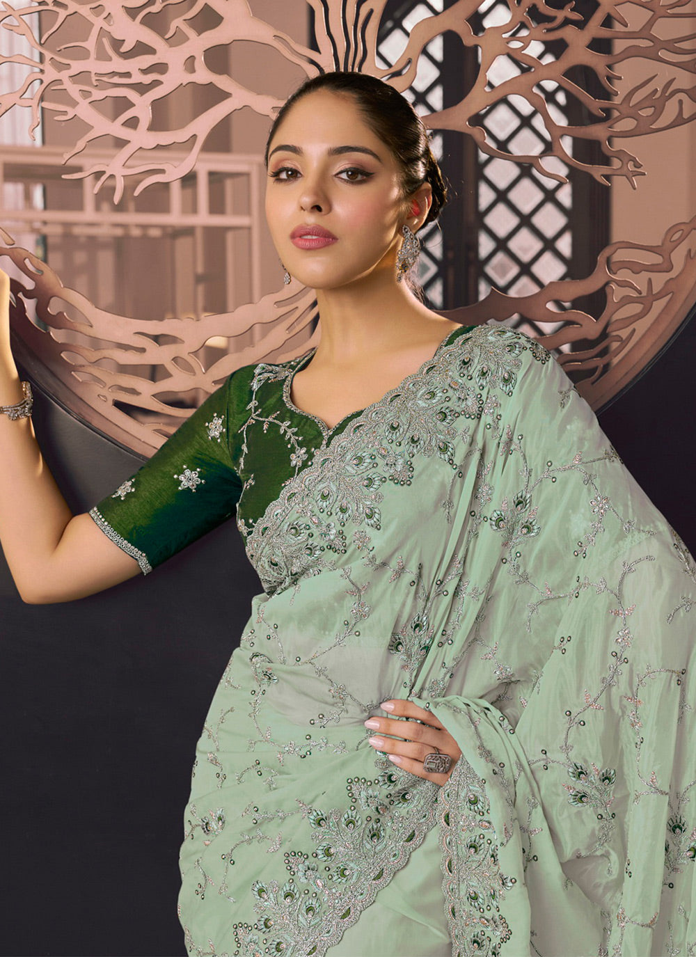 Georgette Contemporary Sari With Embroidered Work