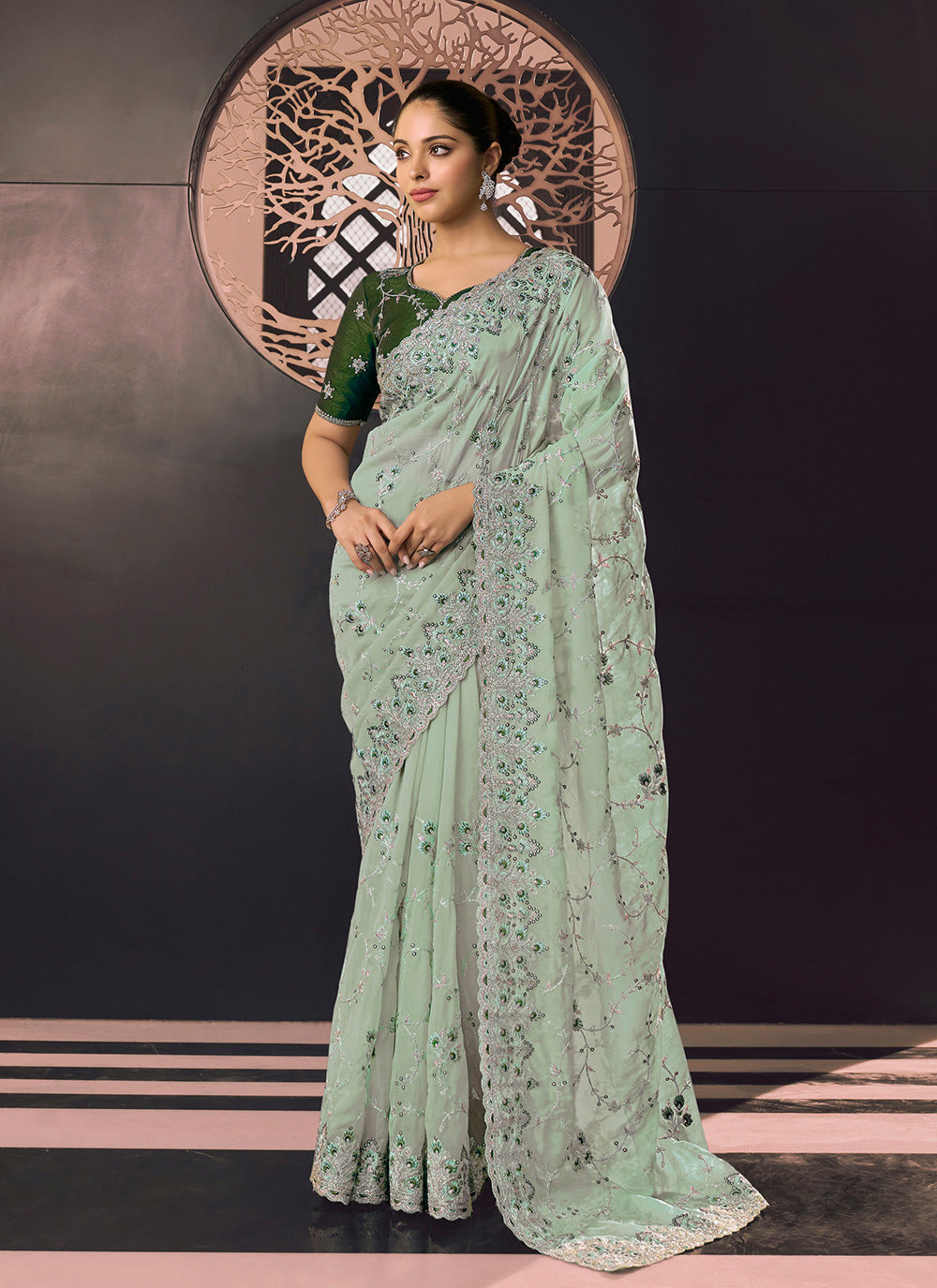 Georgette Contemporary Sari With Embroidered Work
