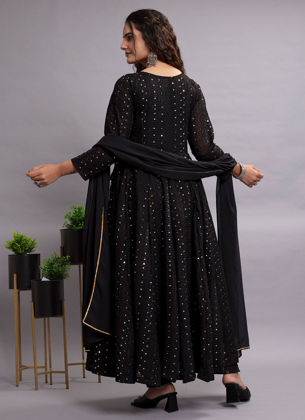 Black Georgette Salwar Suit With Embroidered Work For Women