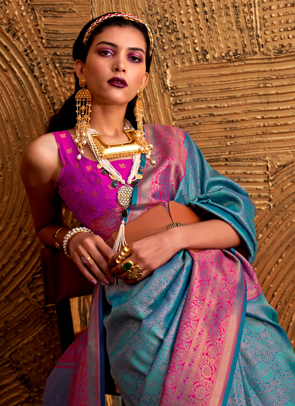 Handloom Silk Classic Sari In Aqua Blue