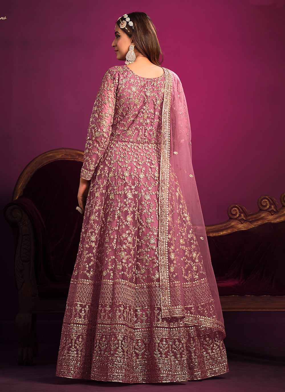 Pink Embroidered Net Anarkali Salwar Kameez