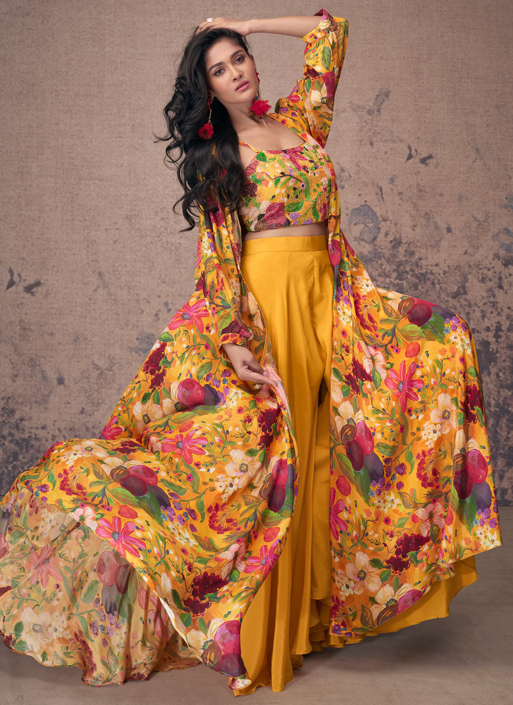 Crepe Silk Readymade Salwar Suit With Embroidered And Print Work
