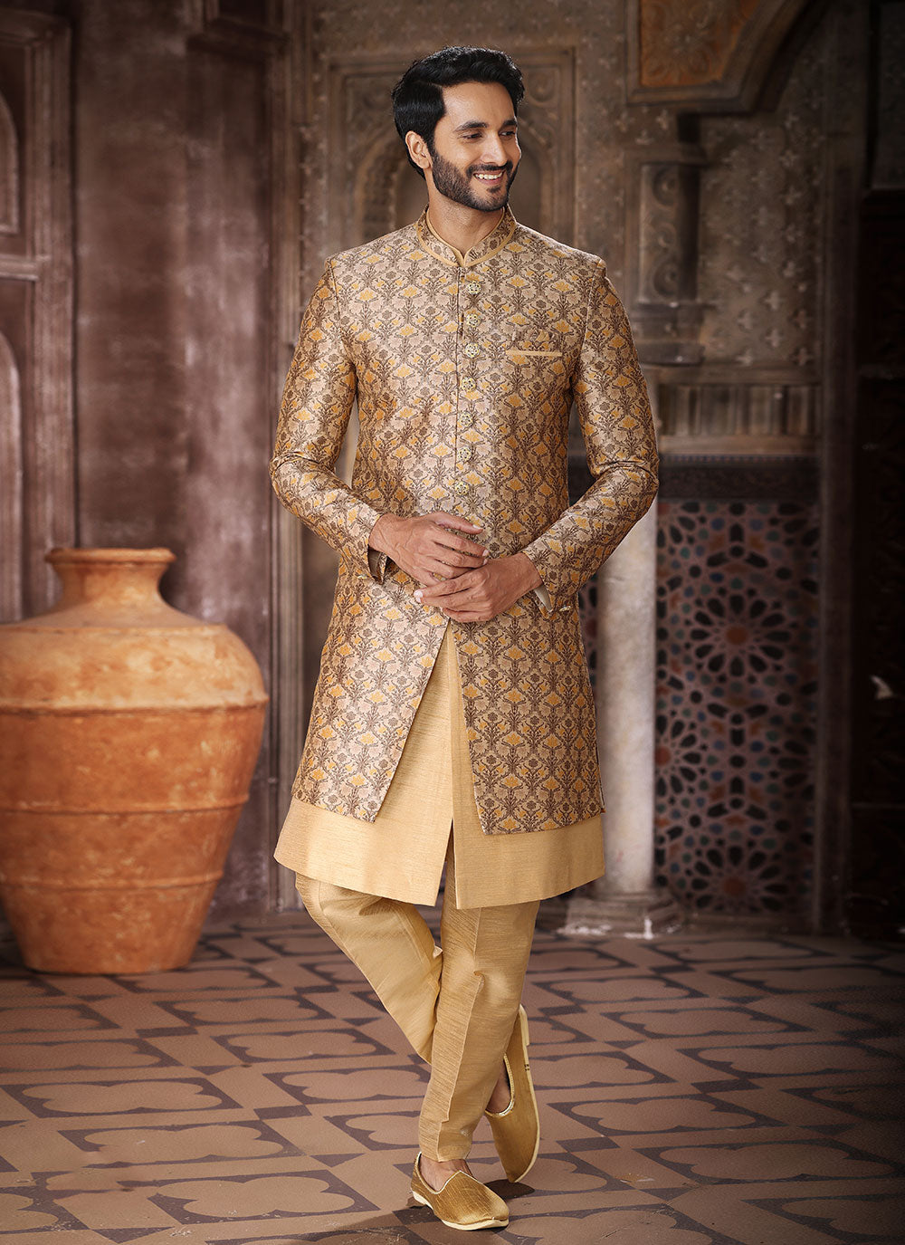Indo Western In Beige And Yellow