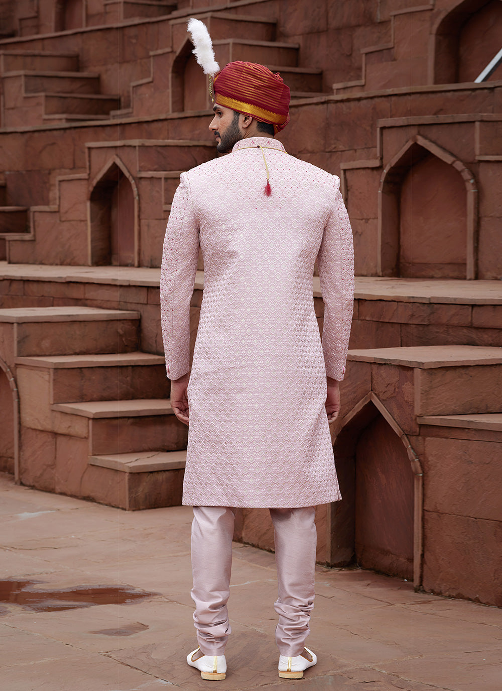 Pink Art Silk Sherwani Mens Wear