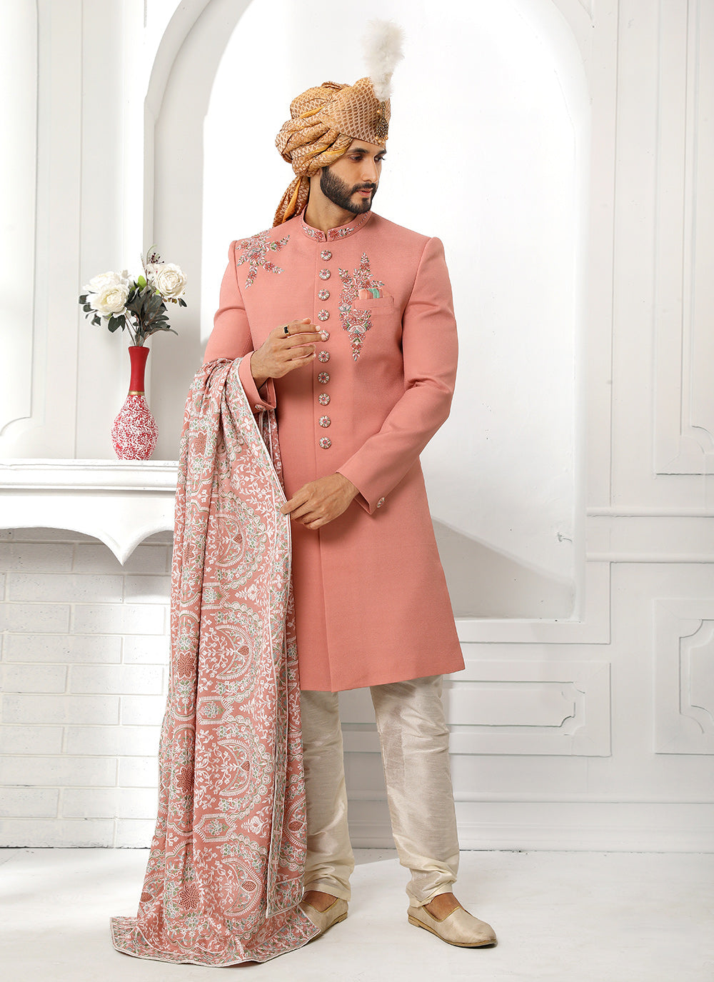 Art Silk Fancy Sherwani in Pink