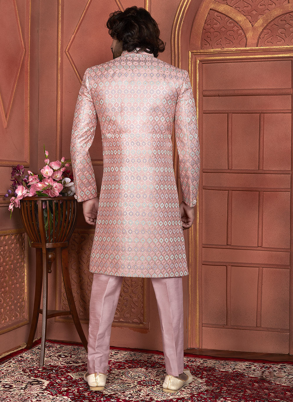Pink Art Silk Embroidered And Hand Work Indo Western