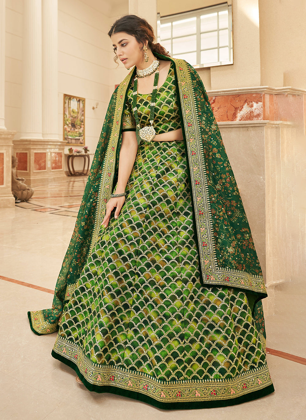 Green Art Silk Lehenga Choli In Mehndi
