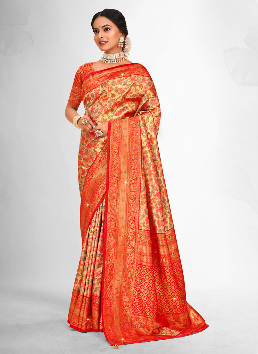 Weaving Work Banarasi Silk Traditional Saree In Orange