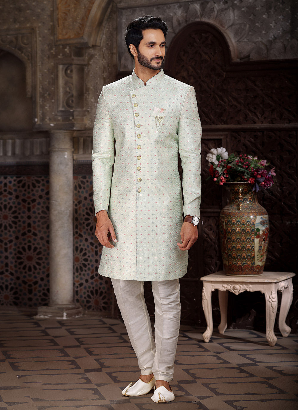Embroidered Indo Western In Green