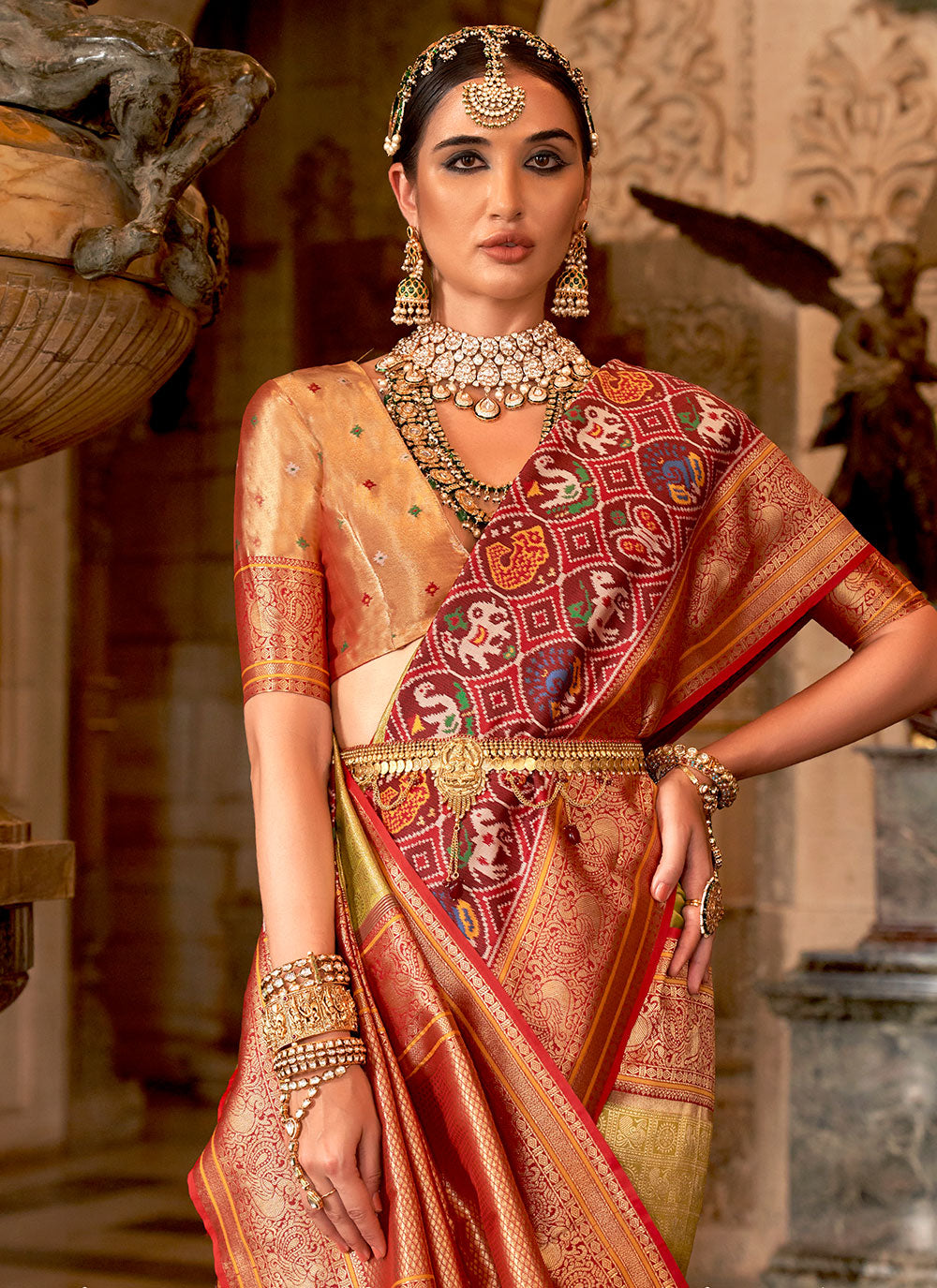 Green Banarasi Silk Classic Sari With Meenakari And Weaving Work