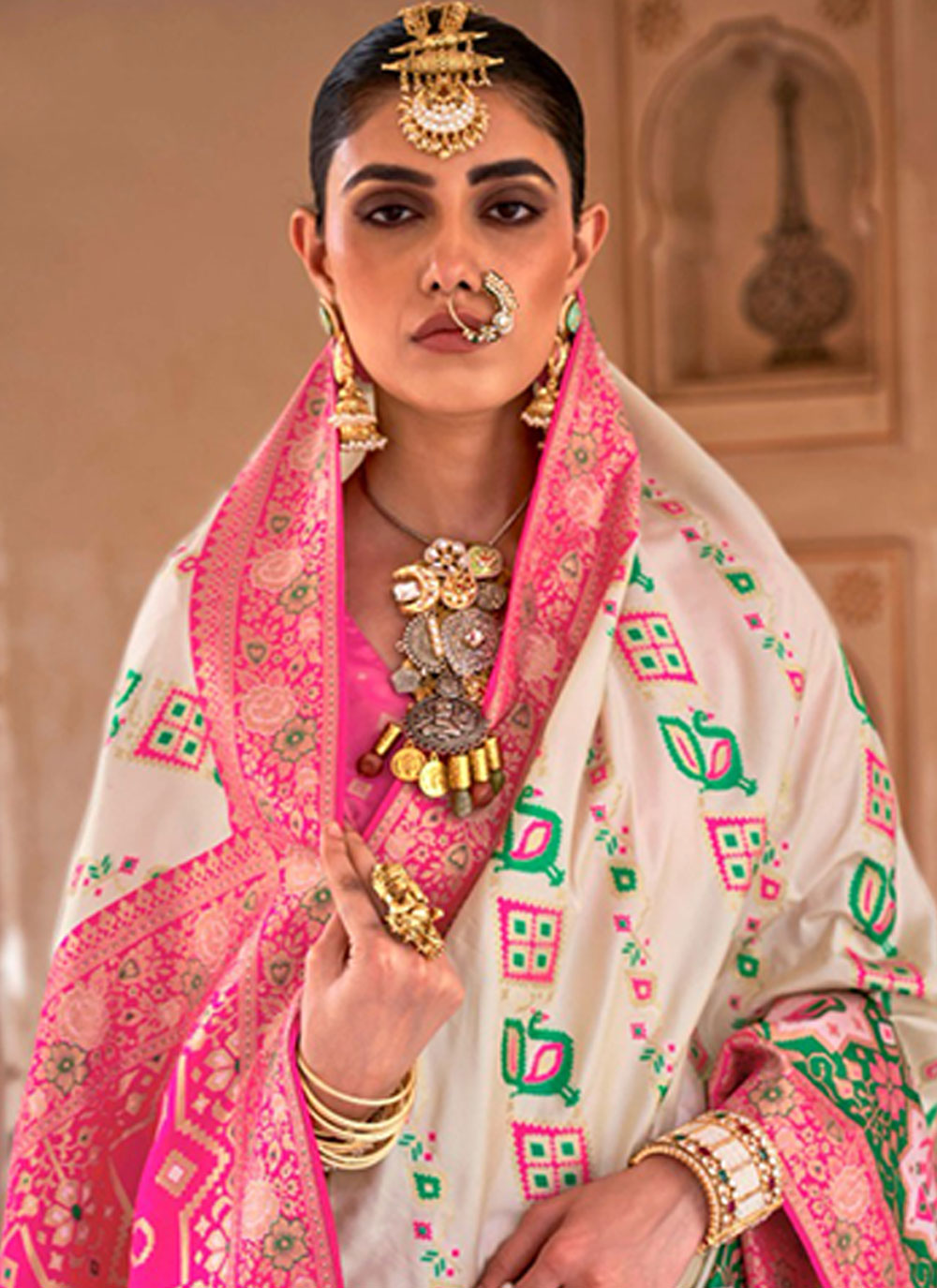 White Banarasi Silk Contemporary Saree