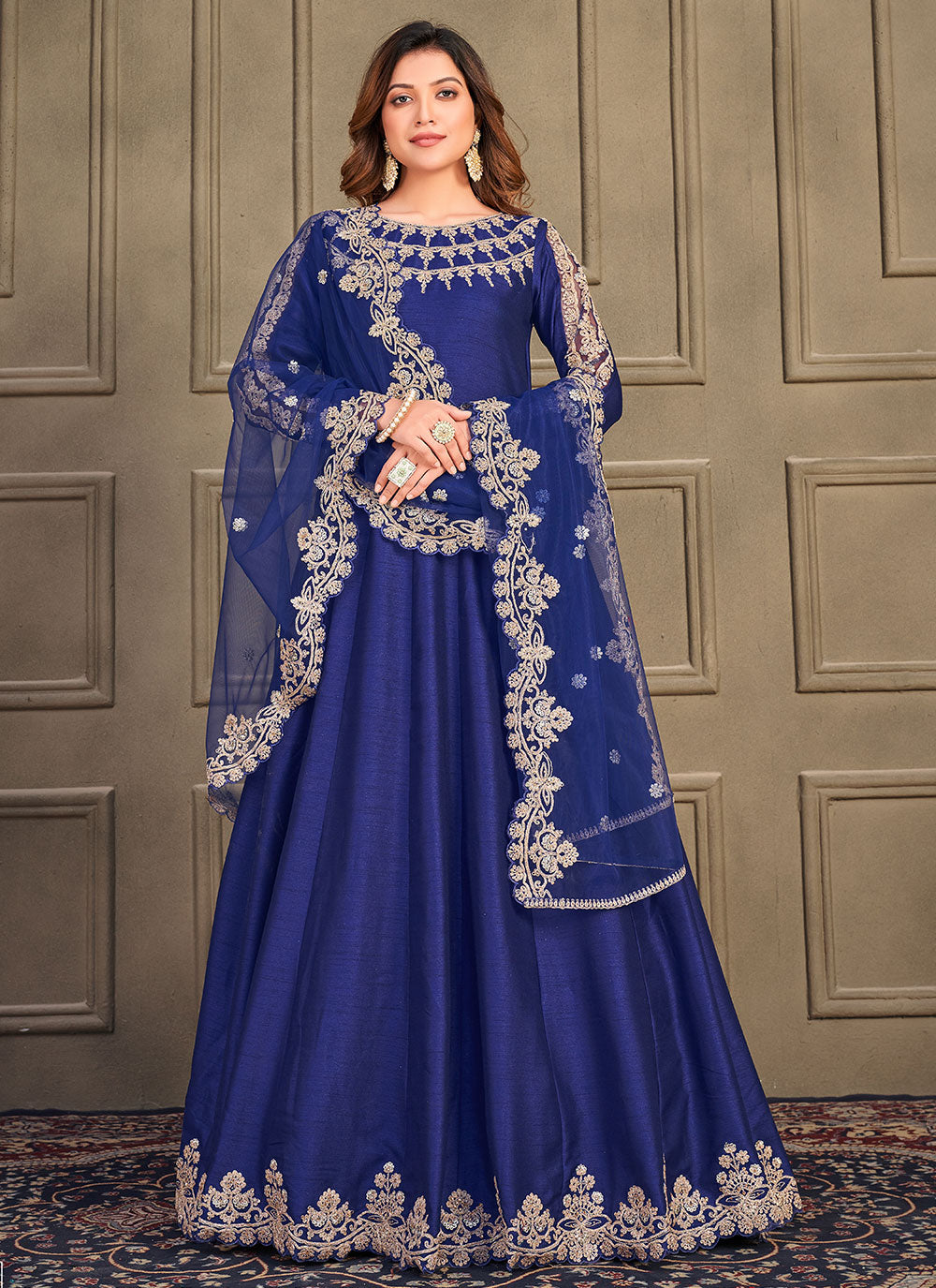 Blue Art Silk Anarkali Salwar Kameez