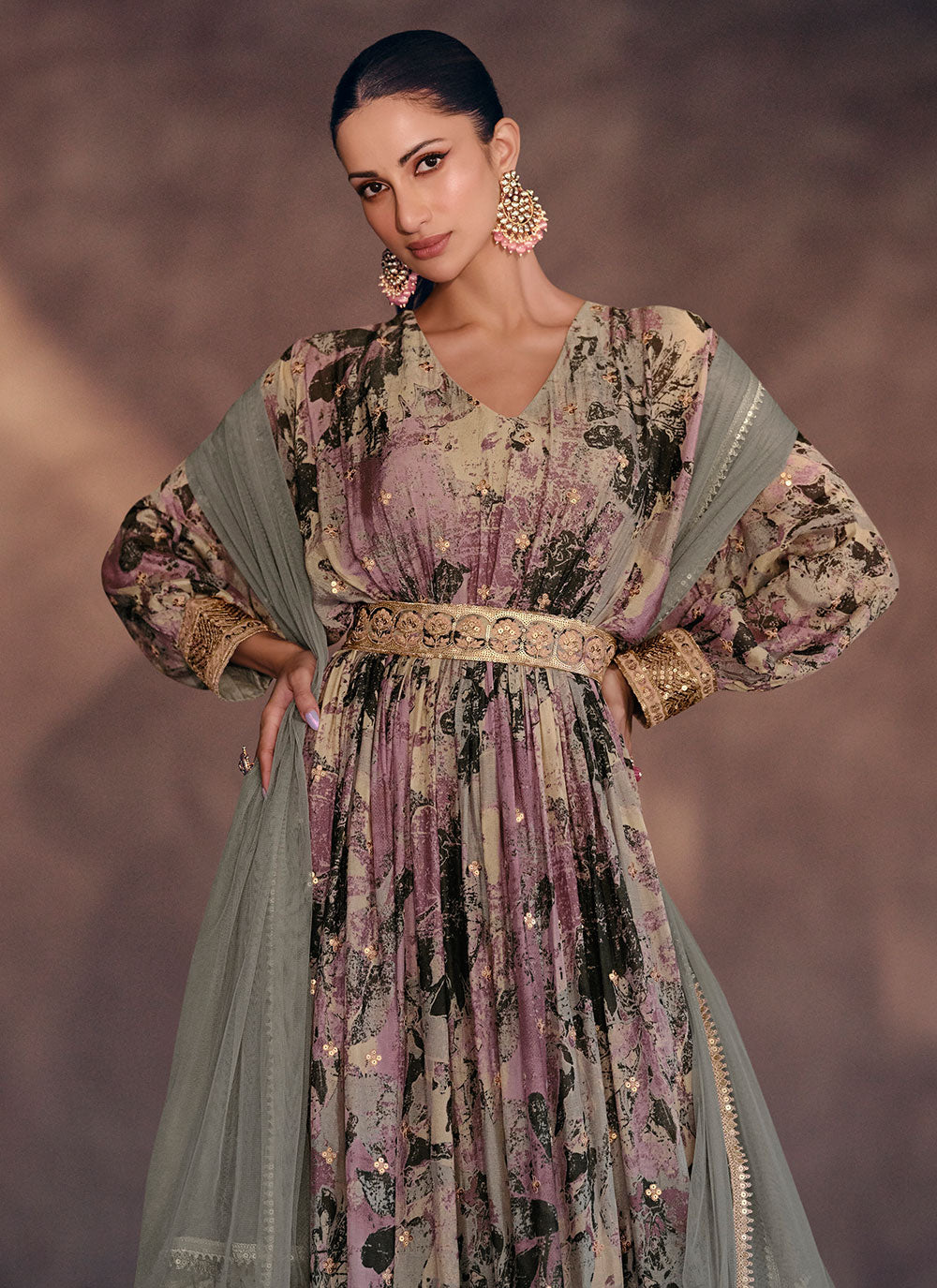 Georgette Designer Gown In Lavender