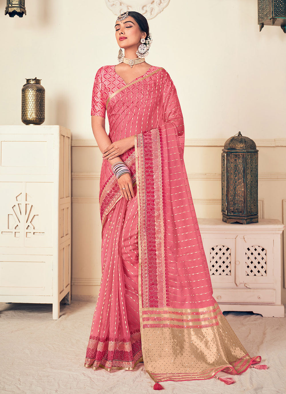 Wedding Silk Trendy Saree In Pink