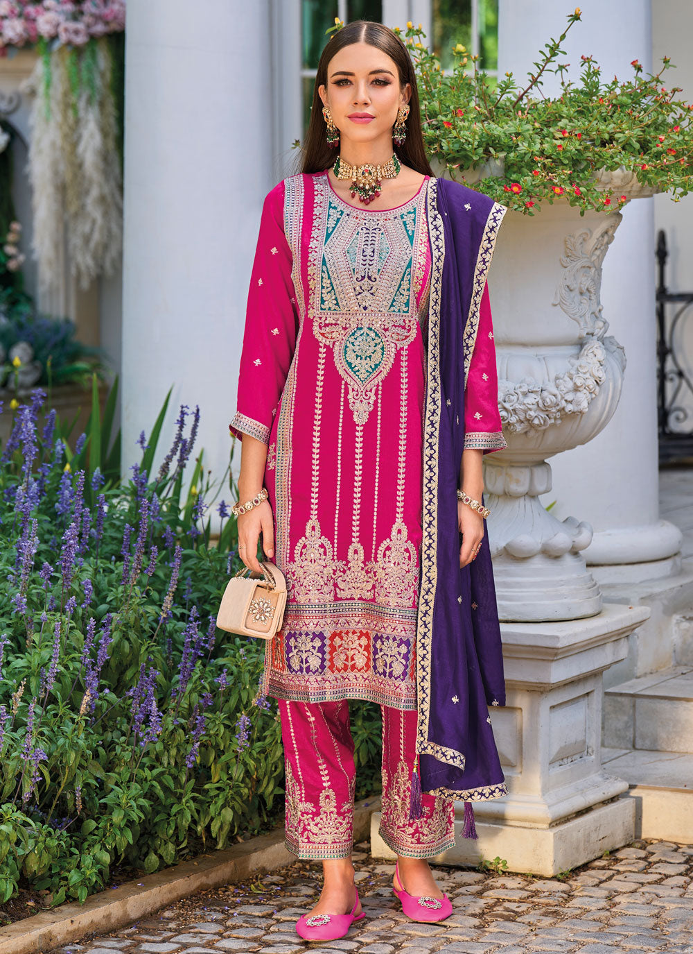 Pink Silk Salwar Suit With Embroidered Work For Women