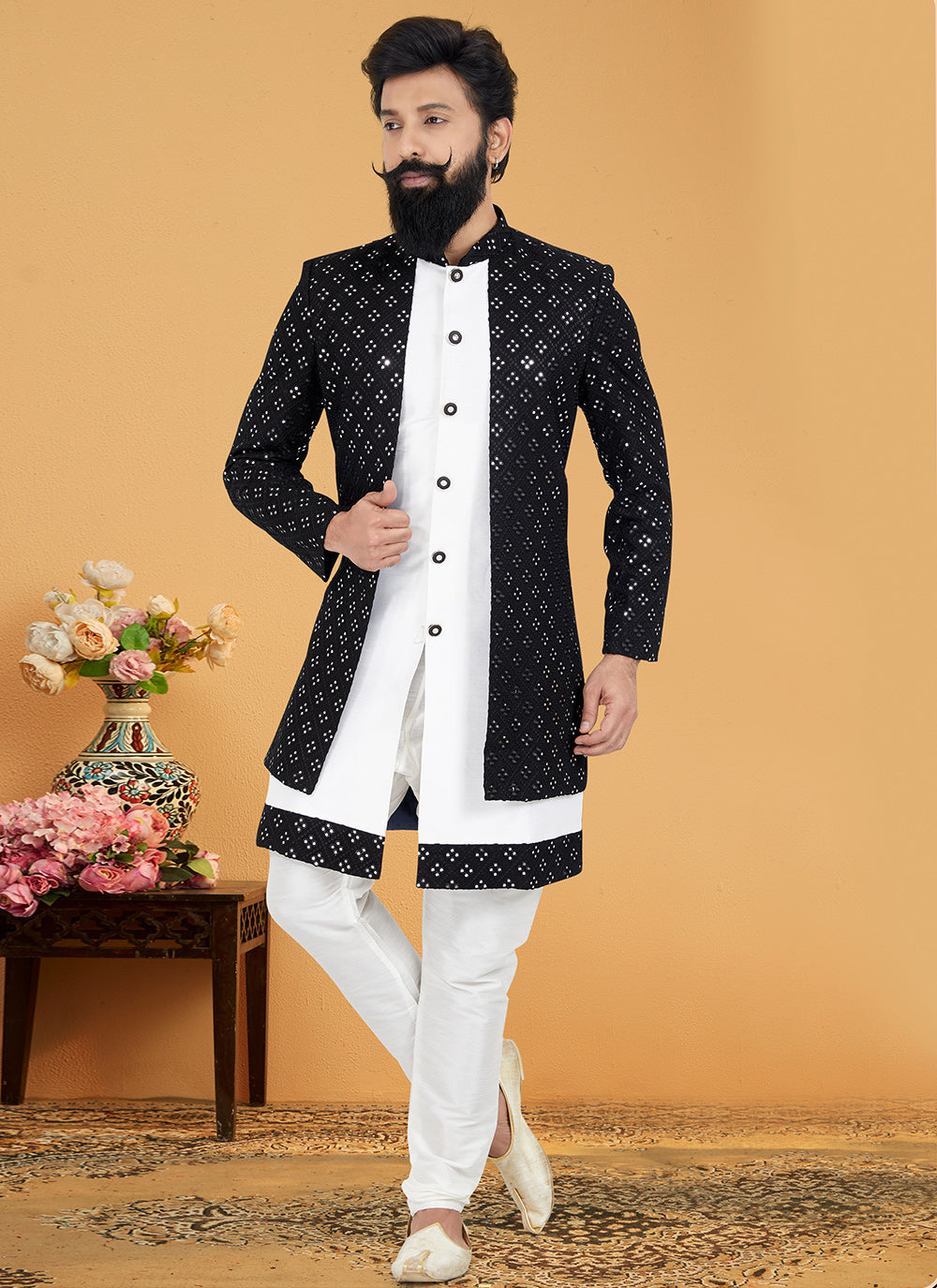 Black and White Georgette Indo Western