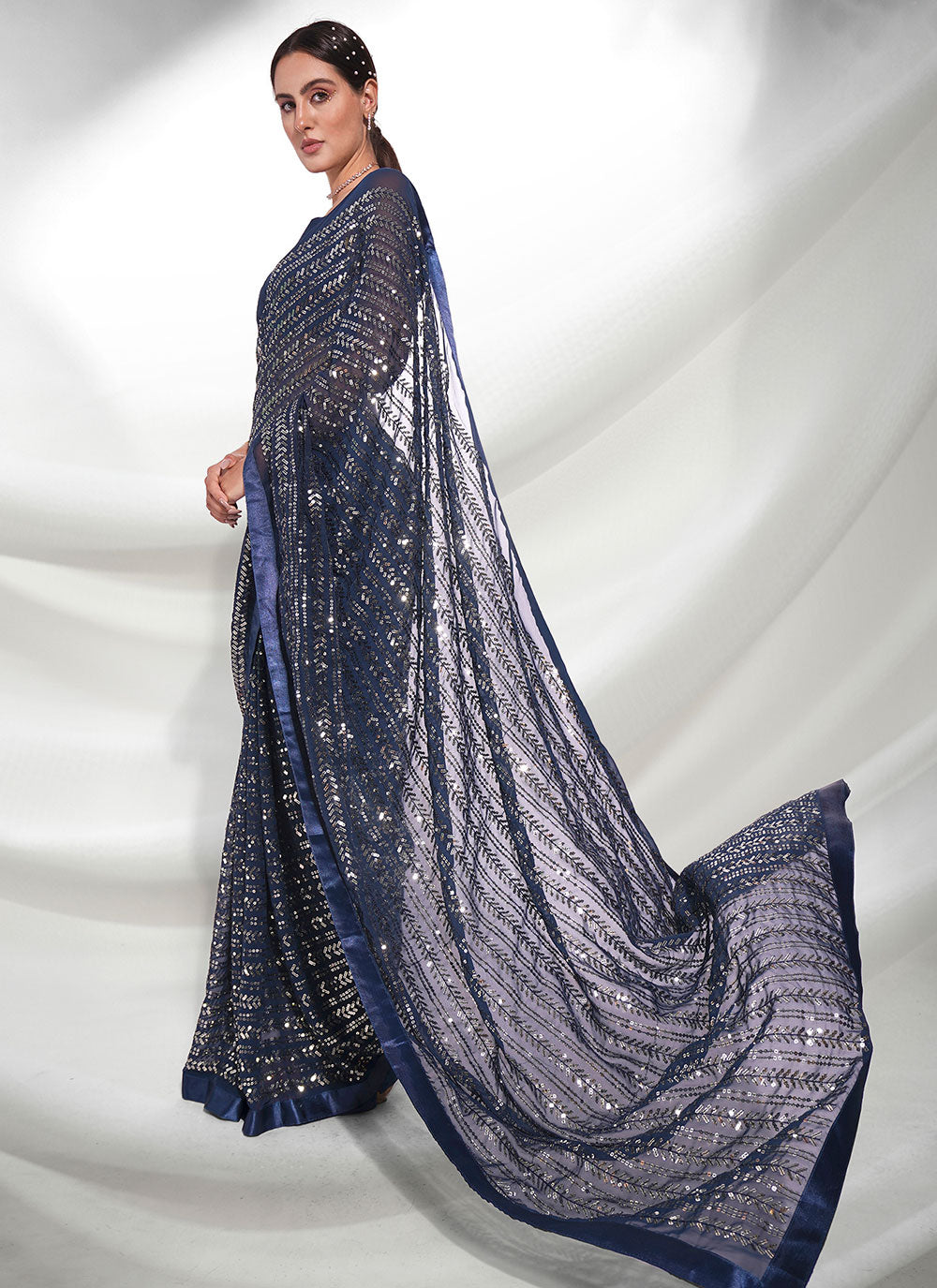 Blue Georgette Embroidered Saree