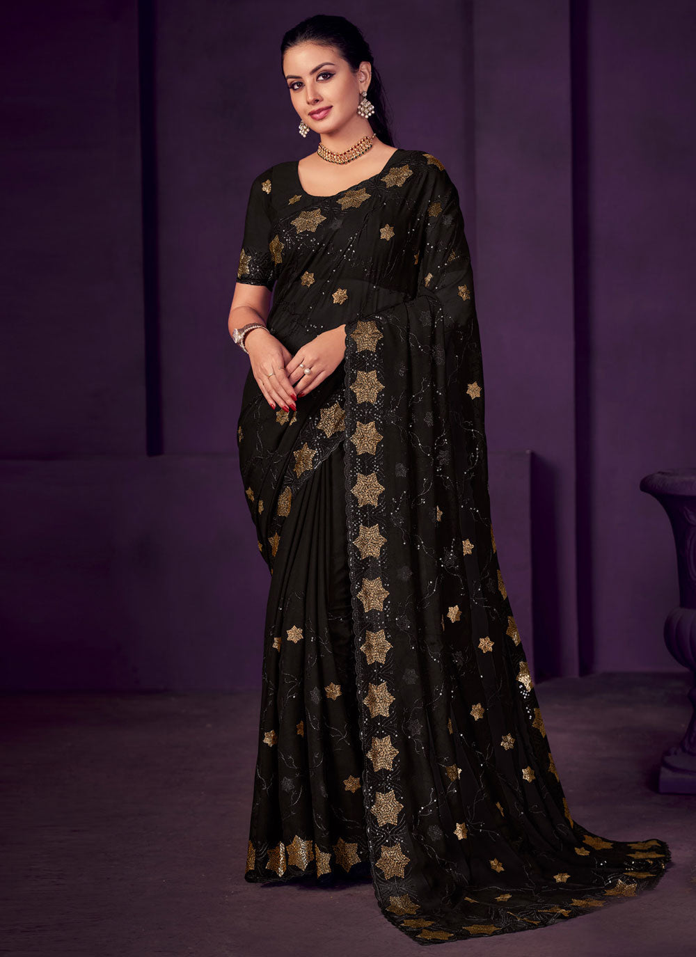Black Georgette Classic Sari