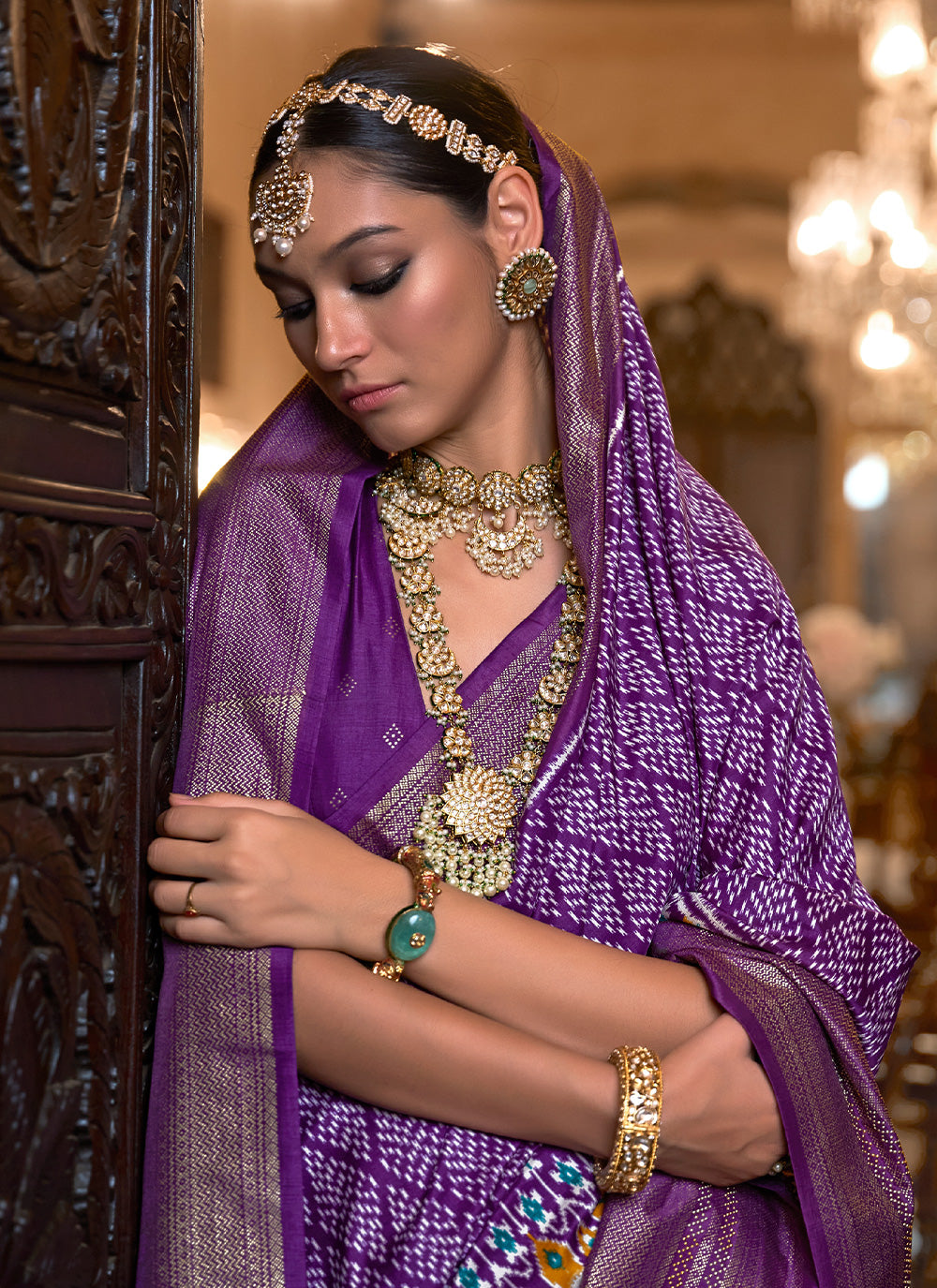 Printed Patola Silk Trendy Saree In Purple