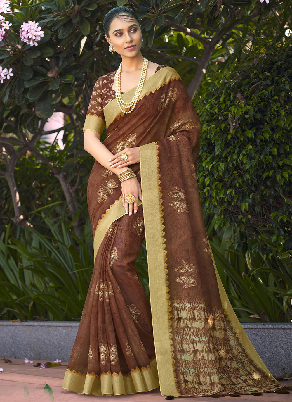 Contemporary Saree In Brown