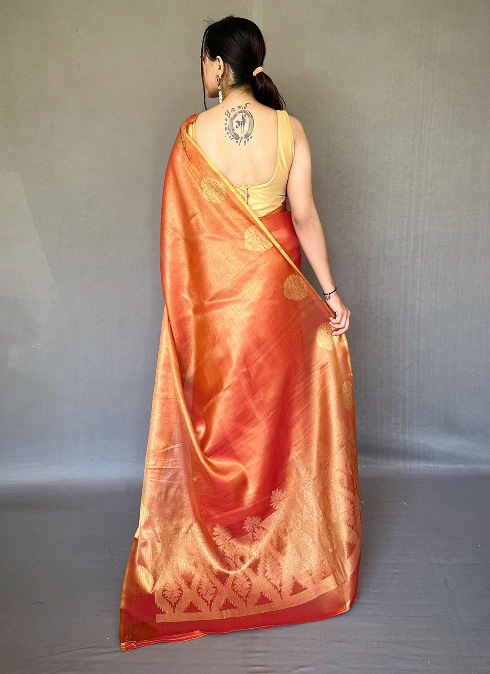 Weaving Orange Trendy Saree