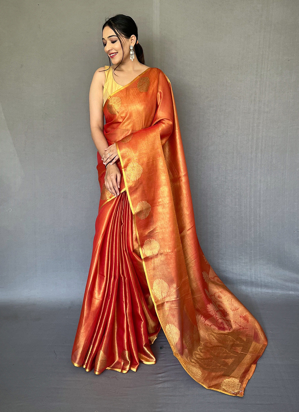Weaving Orange Trendy Saree