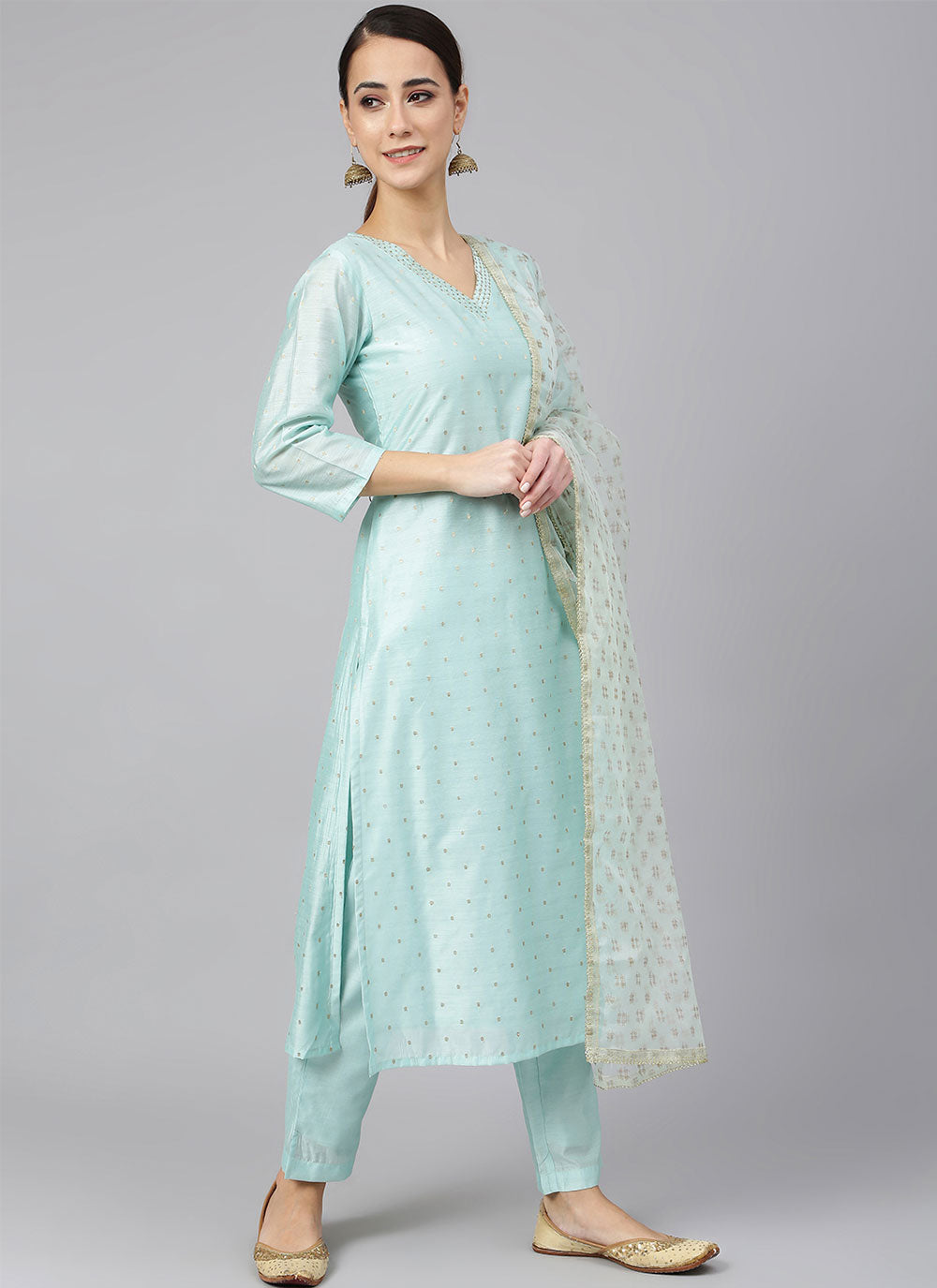 Silk Plain Trendy Salwar Kameez in Aqua Blue