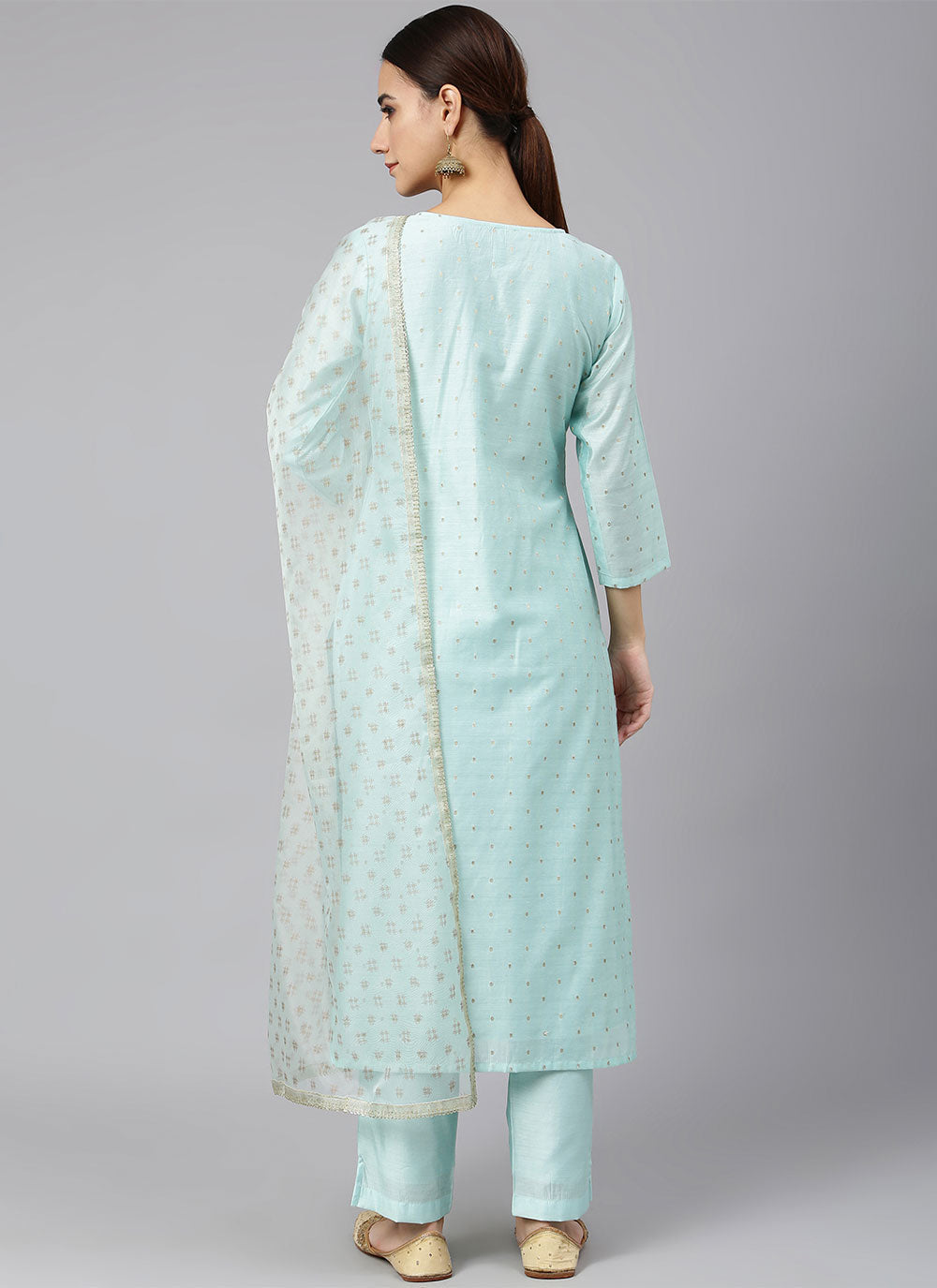 Silk Plain Trendy Salwar Kameez in Aqua Blue