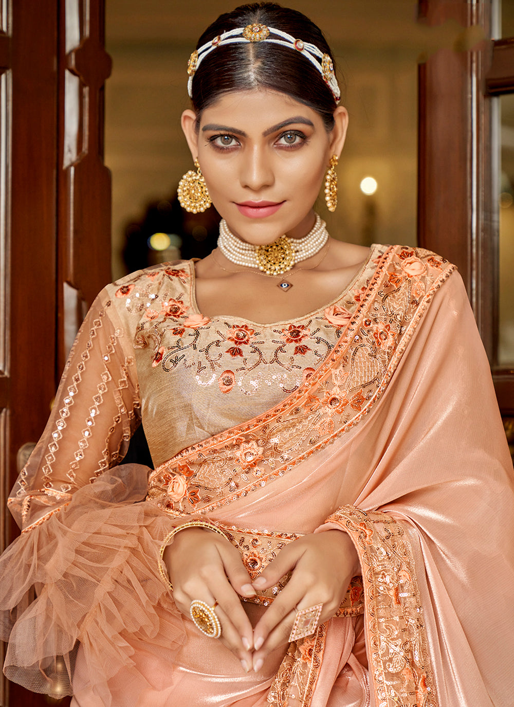 Embroidered Classic Saree In Engagement