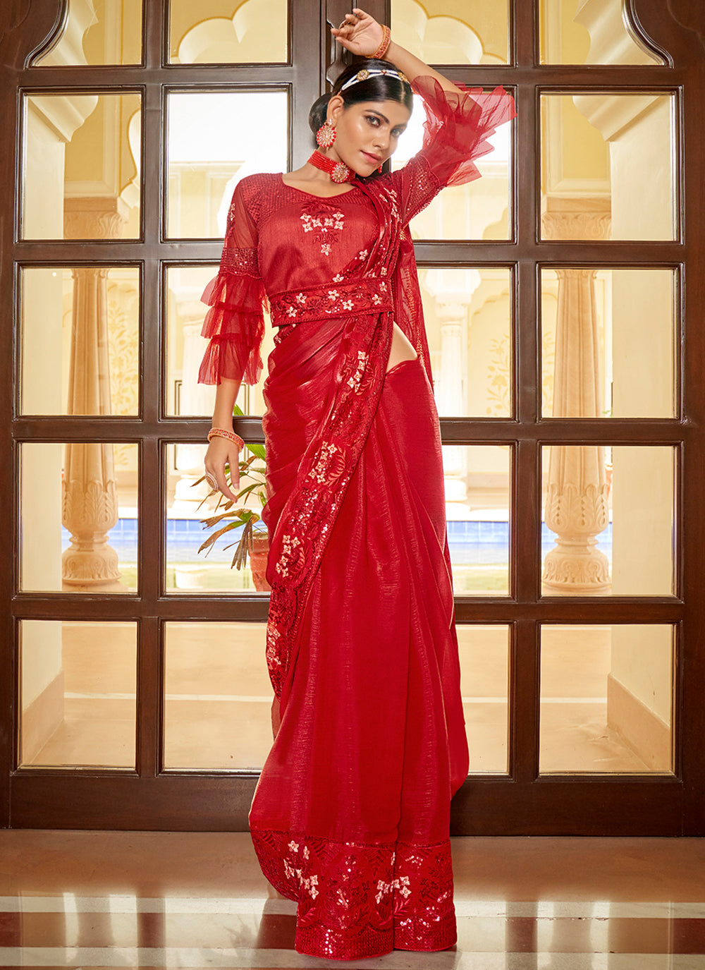 Red Designer Saree In Wedding