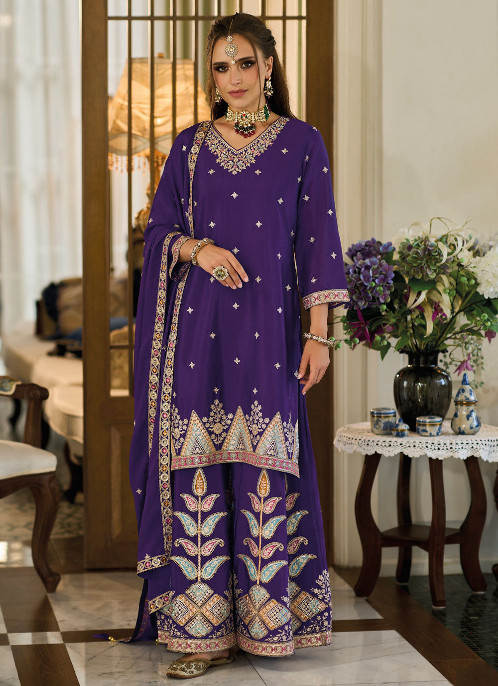 Purple Chinon Readymade Salwar Suit
