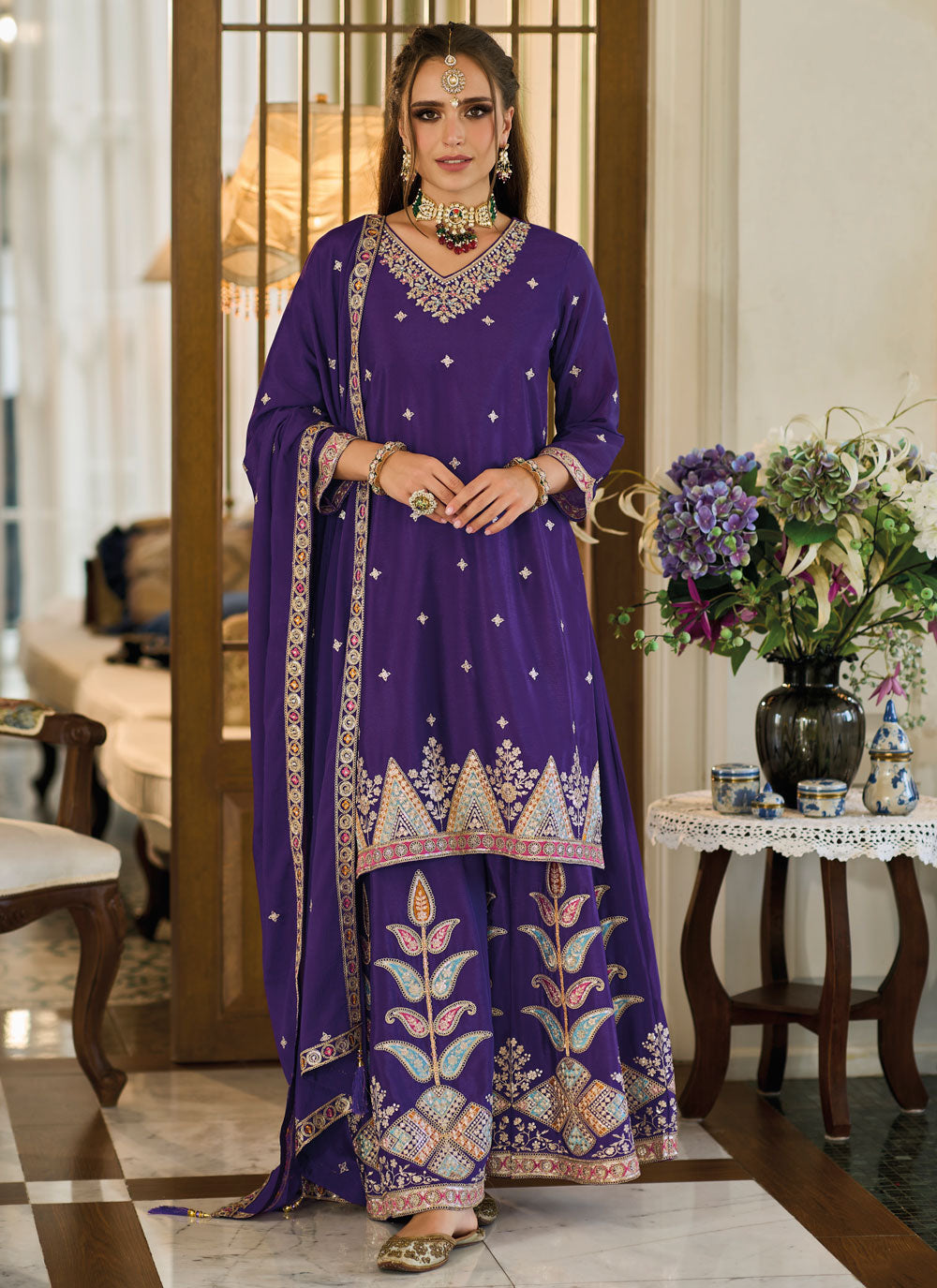 Purple Chinon Readymade Salwar Suit