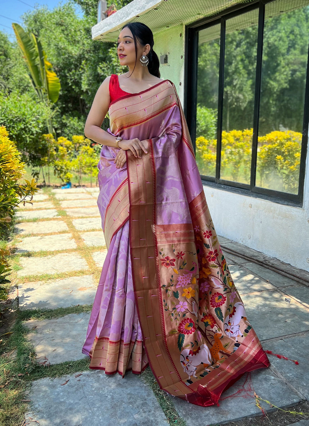 Woven Silk Saree In Purple