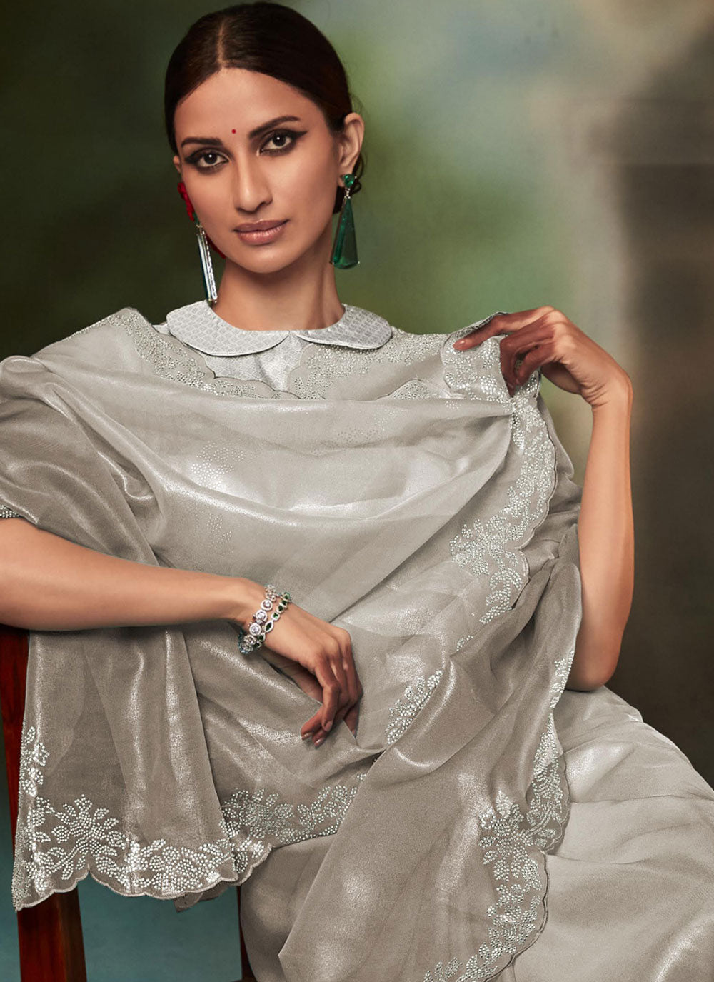 Grey Traditional Saree in Silk