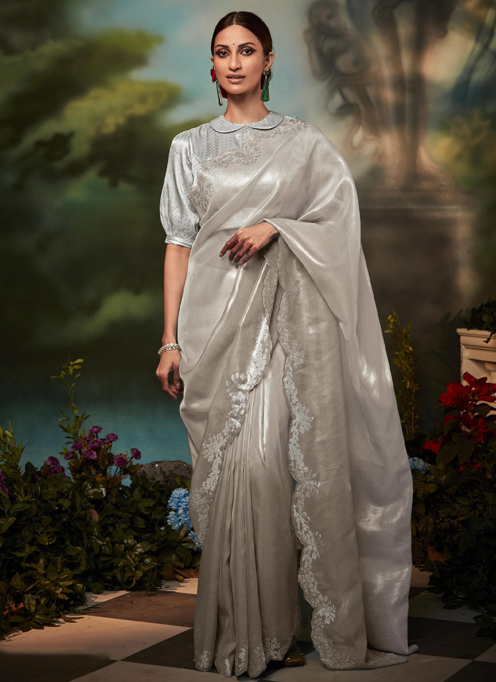 Grey Traditional Saree in Silk